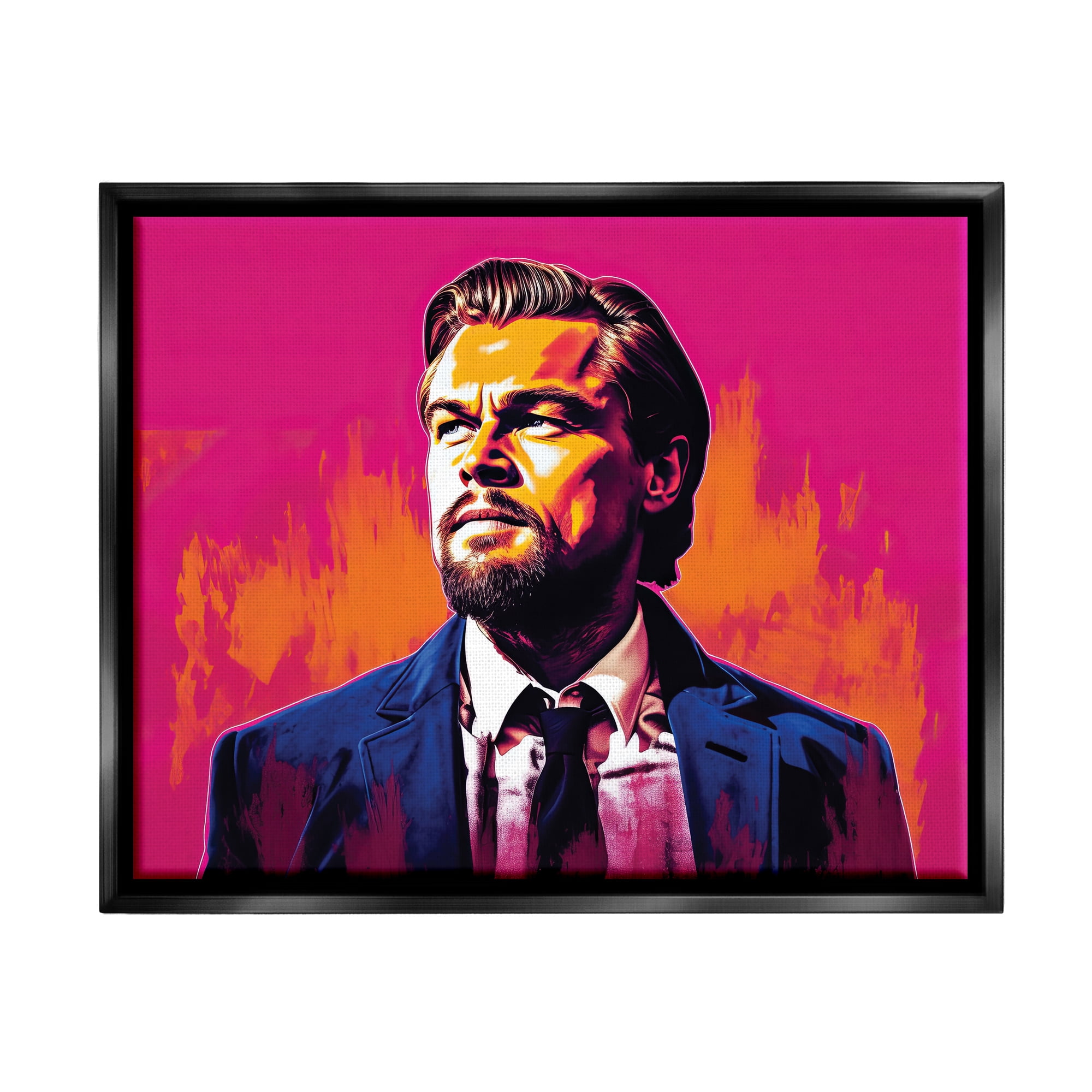 Stupell Industries Leonardo DiCaprio on Pink Abstract Painting Black Floater Framed Art Print Wall Art, 31 x 25