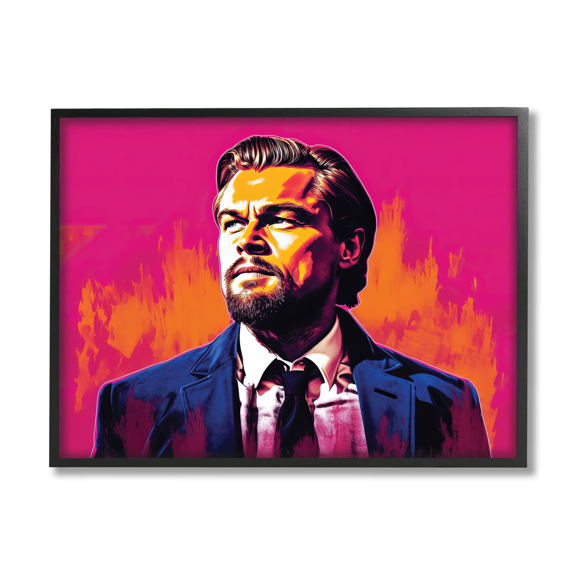 Stupell Industries Leonardo DiCaprio on Pink Abstract Painting Black Framed Art Print Wall Art, 30 x 24