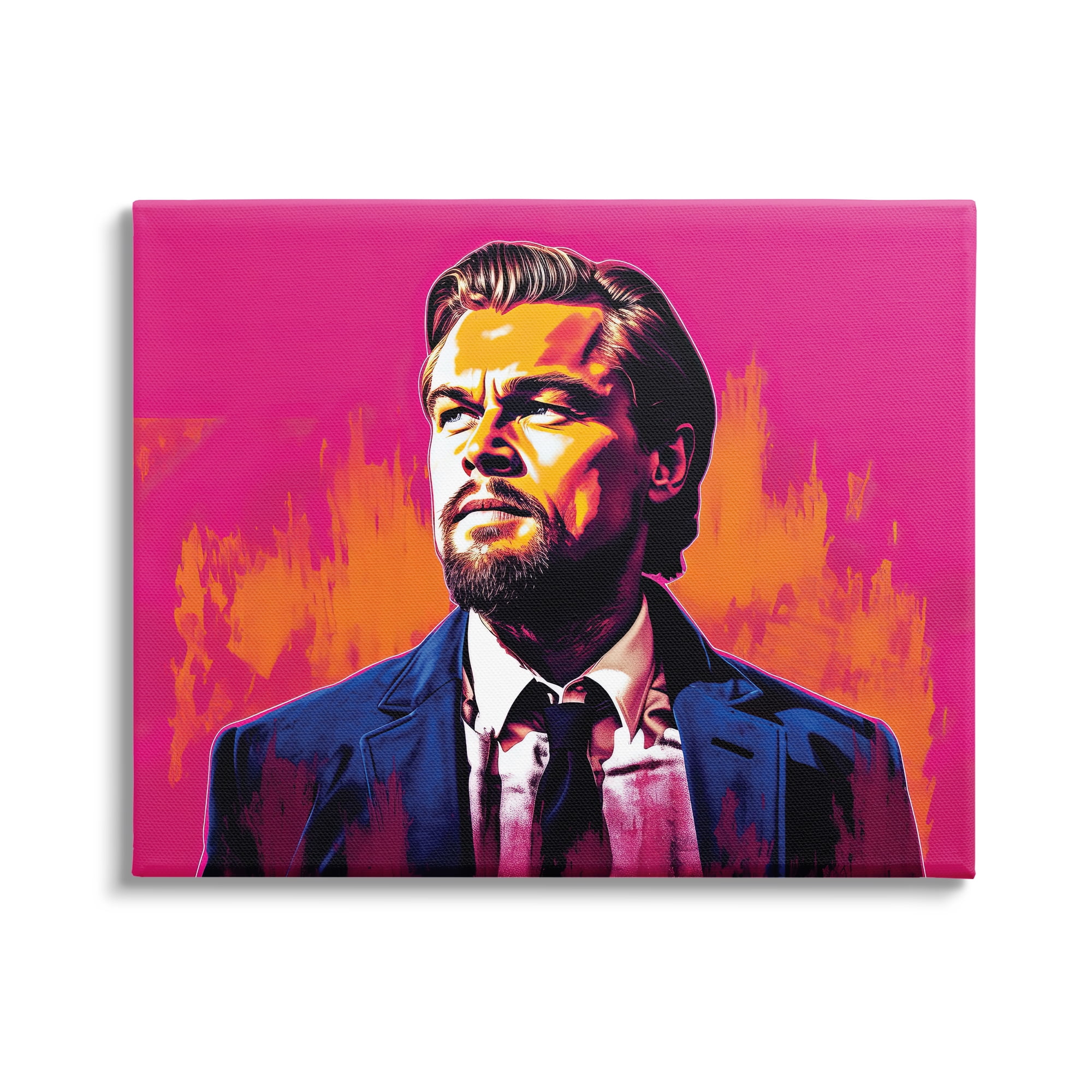 Stupell Industries Leonardo DiCaprio on Pink Abstract Painting Gallery Wrapped Canvas Print Wall Art, 48 x 36