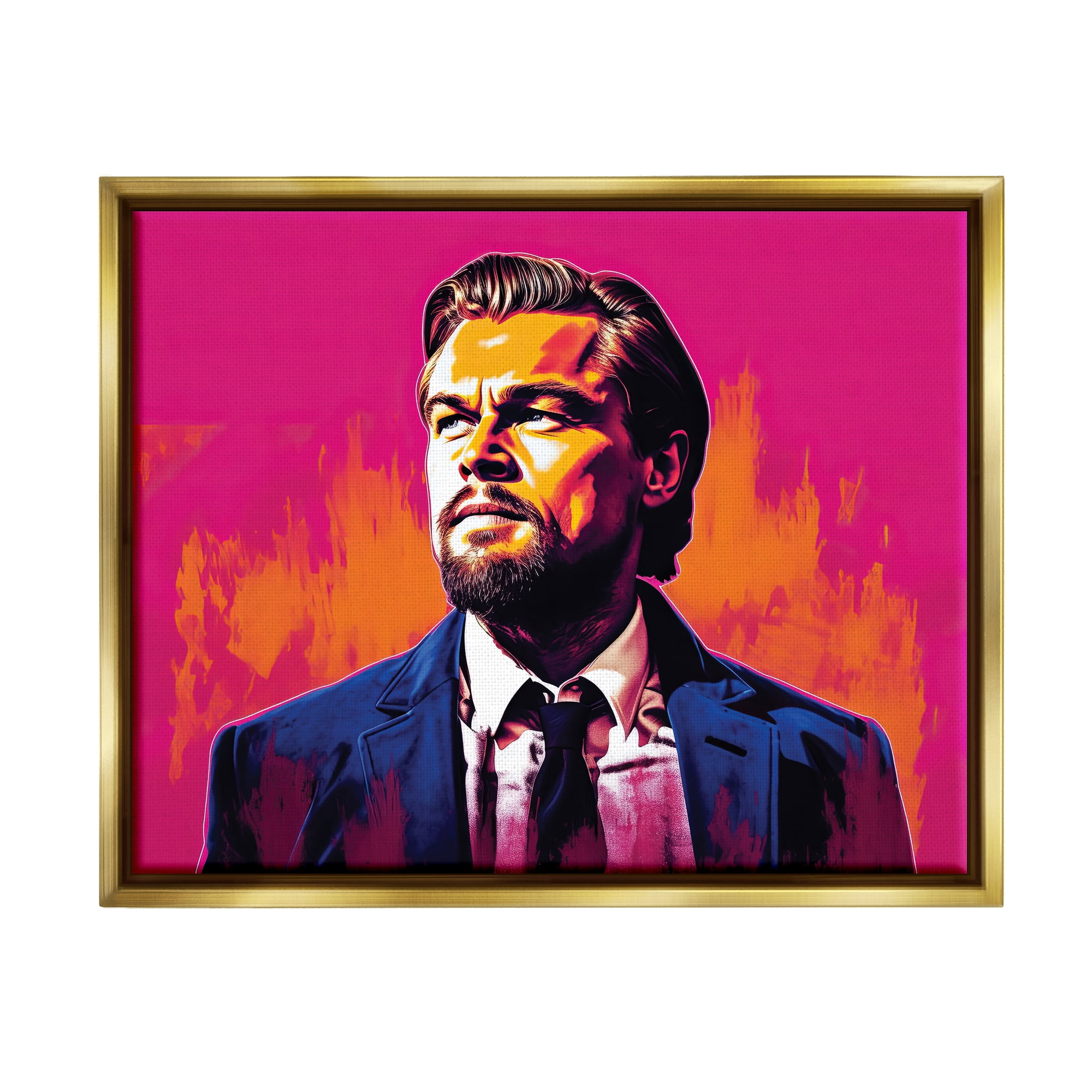 Stupell Industries Leonardo DiCaprio on Pink Abstract Painting Gold Floater Framed Art Print Wall Art, 21 x 17