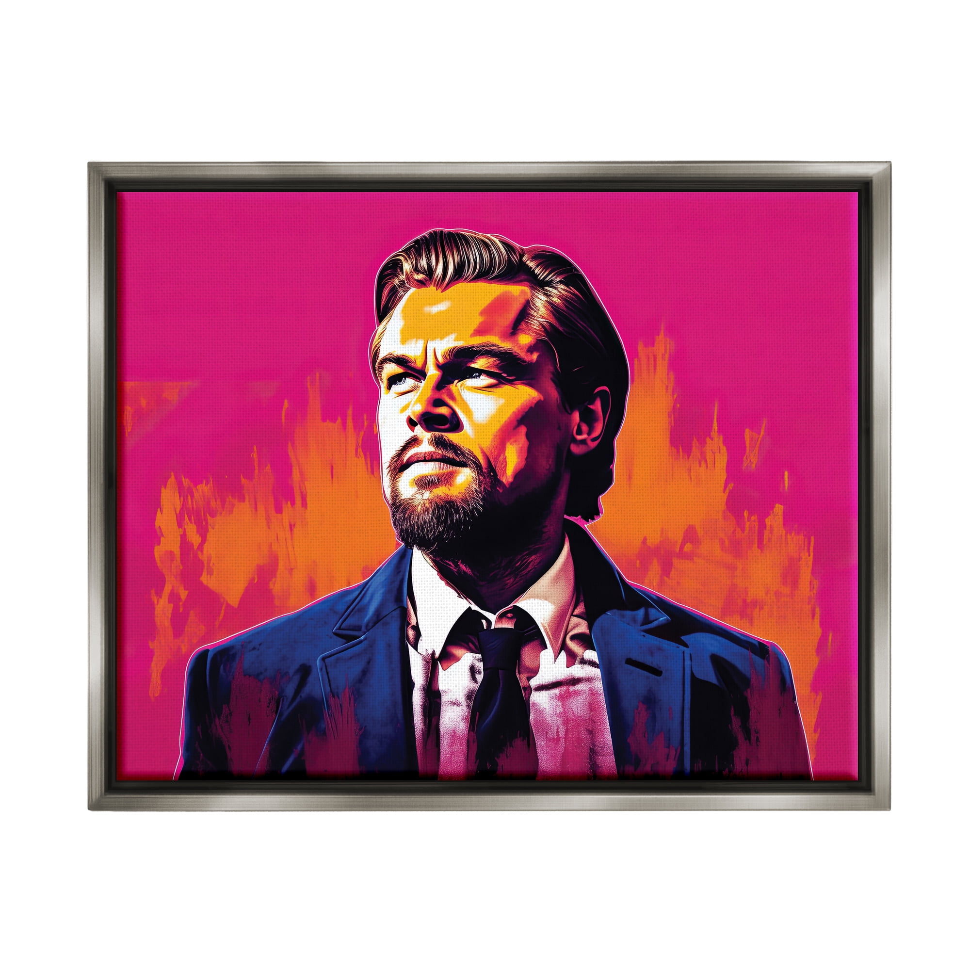 Stupell Industries Leonardo DiCaprio on Pink Abstract Painting Gray Floater Framed Art Print Wall Art, 21 x 17