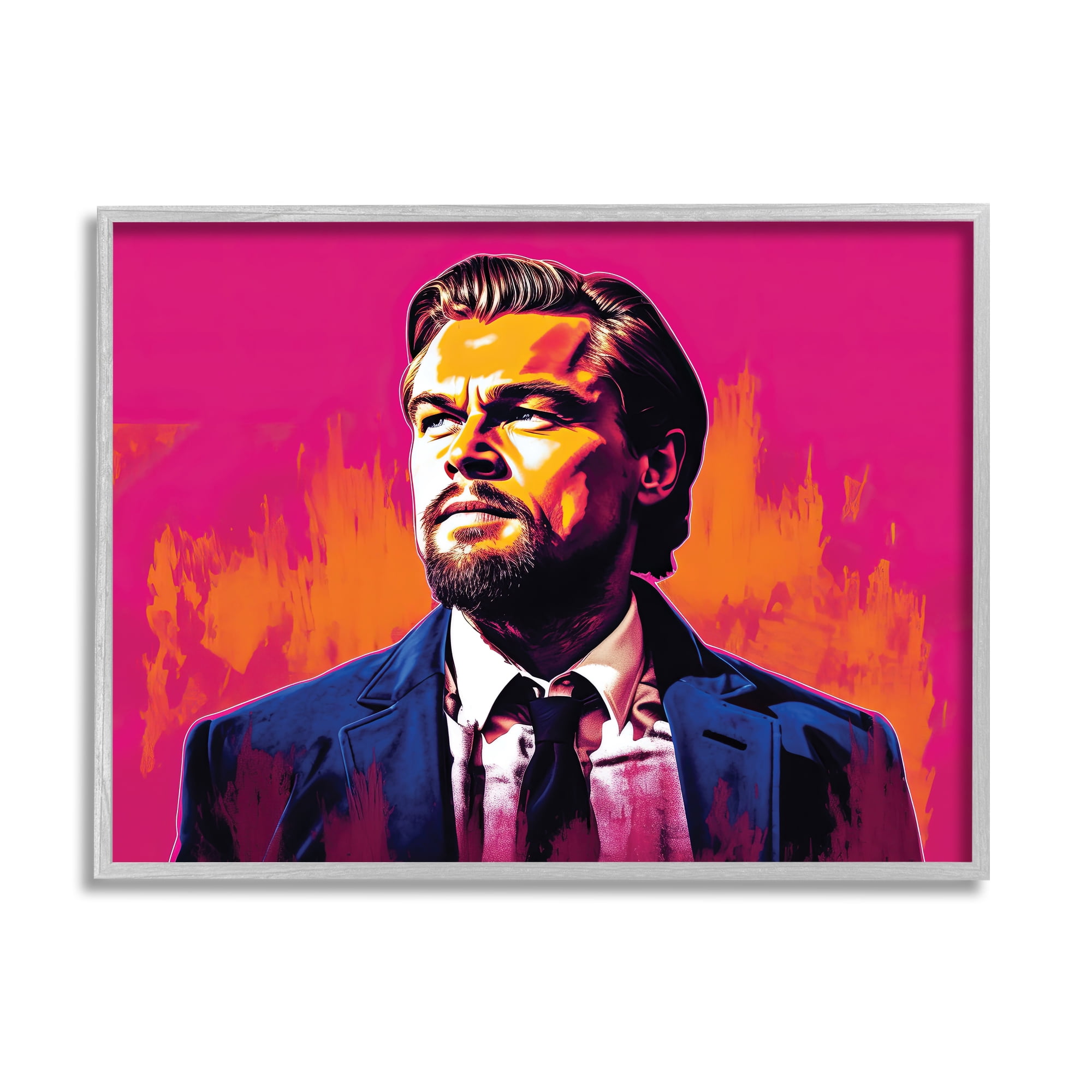 Stupell Industries Leonardo DiCaprio on Pink Abstract Painting Gray Framed Art Print Wall Art, 14 x 11