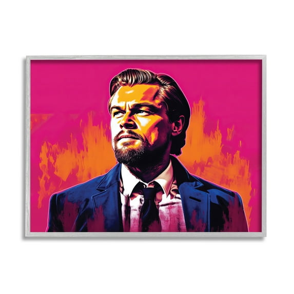 Stupell Industries Leonardo DiCaprio on Pink Abstract Painting Gray Framed Art Print Wall Art, 14 x 11