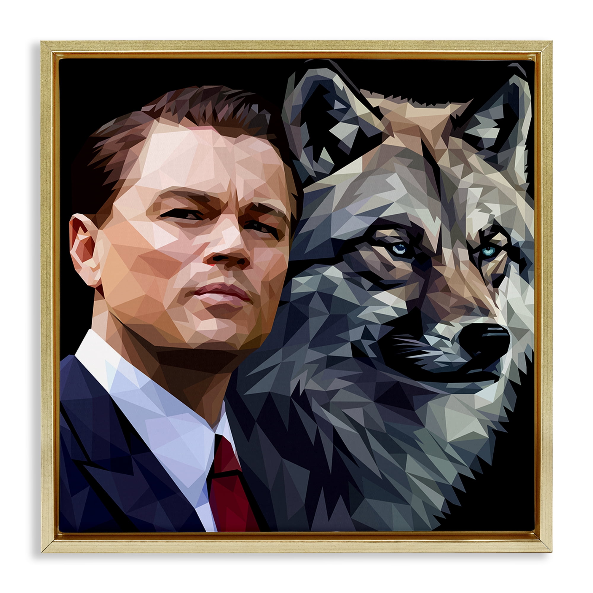 Stupell Industries Leonardo with Wolf People Painting Gold Floater Framed Canvas Art Print Wall Art, 18 x 18