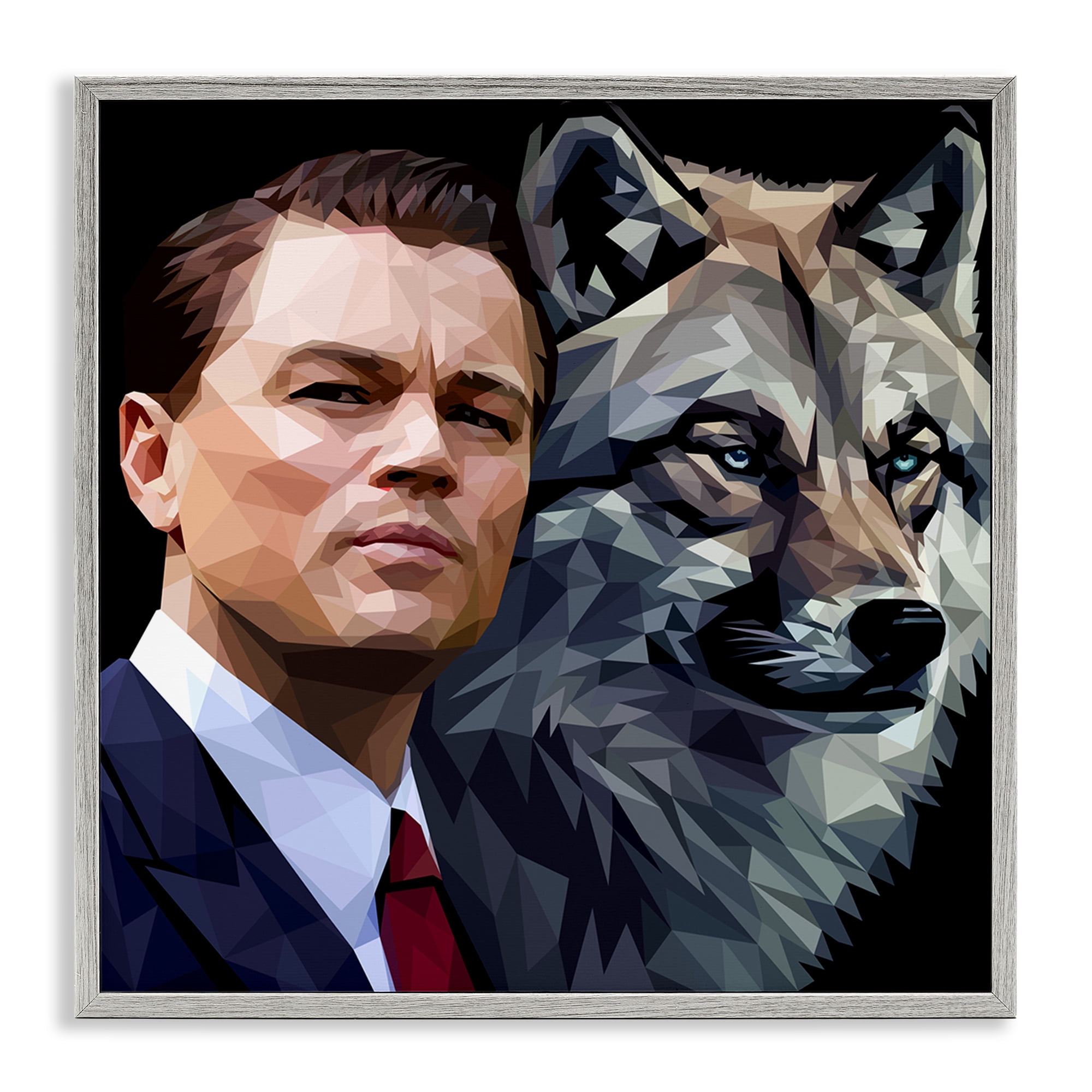 Stupell Industries Leonardo with Wolf People Painting Gray Framed Art Print Wall Art, 12 x 12