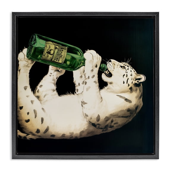 Stupell Industries Leopard Absinthe Bottle Animals Painting Black Floater Framed Canvas Art Print Wall Art, 18 x 18