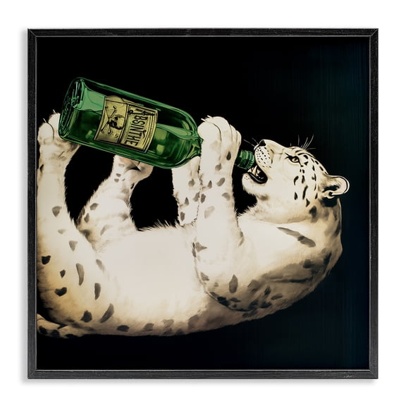 Stupell Industries Leopard Absinthe Bottle Animals Painting Black Framed Art Print Wall Art, 12 x 12