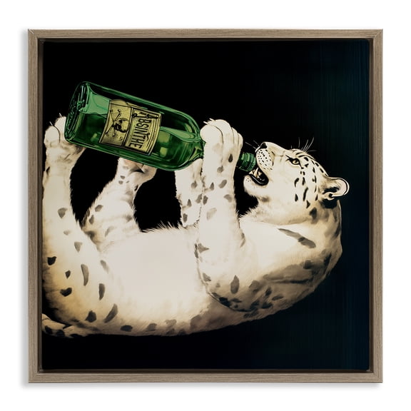 Stupell Industries Leopard Absinthe Bottle Animals Painting Brown Floater Framed Canvas Art Print Wall Art, 18 x 18