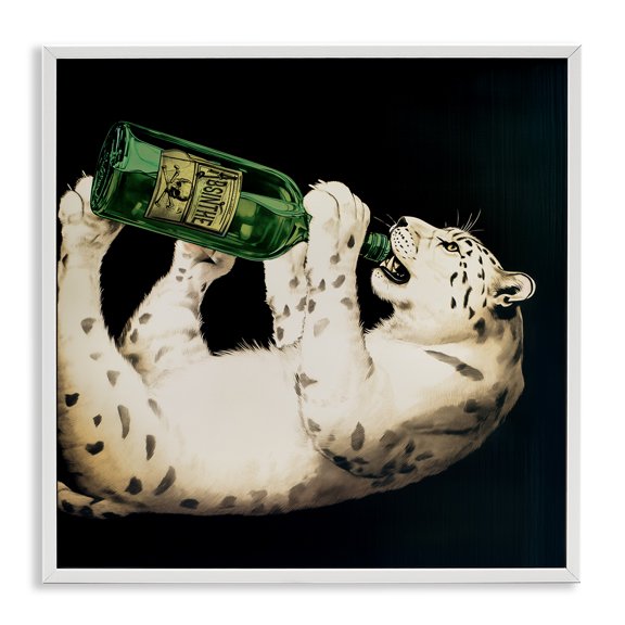 Stupell Industries Leopard Absinthe Bottle Animals Painting White Framed Art Print Wall Art, 12 x 12