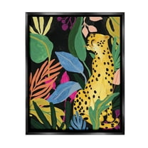 Stupell Industries Leopard Among Plant Leaves Animals & Insects Painting Black Floater Framed Canvas Art Print Wall Art, 17 x 21