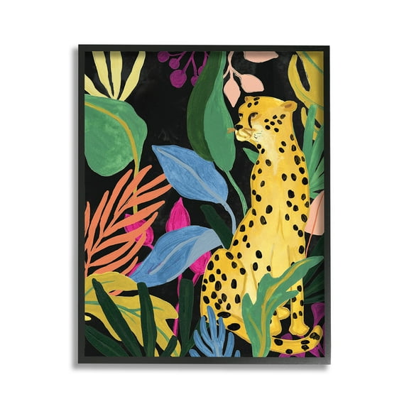 Stupell Industries Leopard Among Plant Leaves Animals & Insects Painting Black Framed Art Print Wall Art, 11 x 14