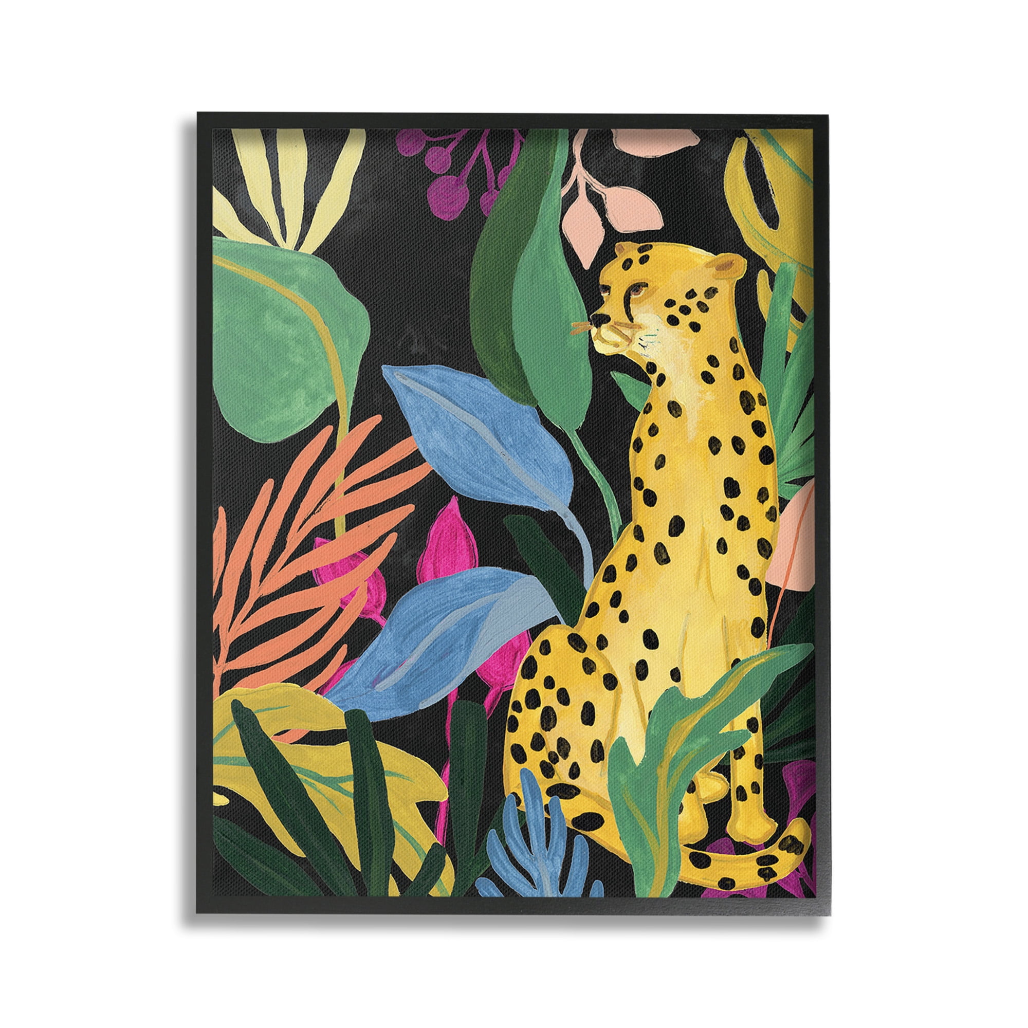Stupell Industries Leopard Among Plant Leaves Animals & Insects Painting Black Framed Art Print Wall Art, 24 x 30