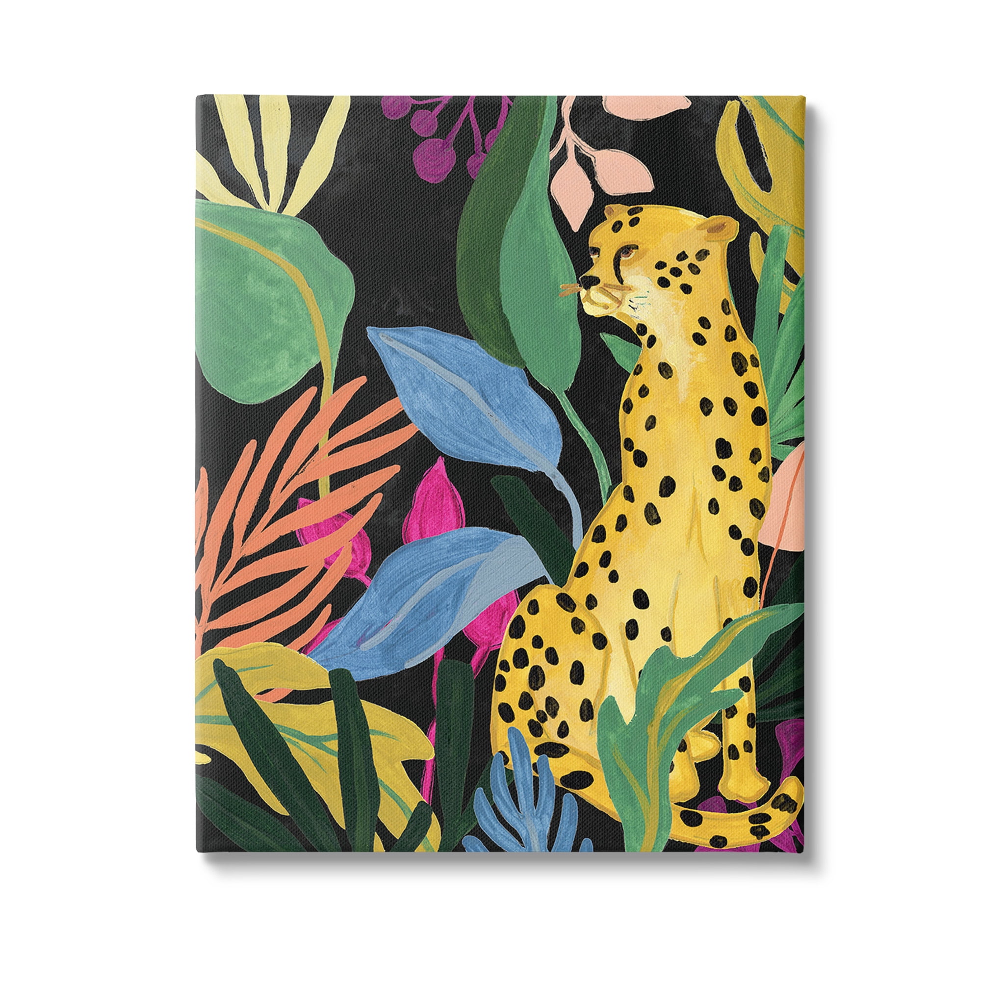 Stupell Industries Leopard Among Plant Leaves Animals & Insects Painting Gallery Wrapped Canvas Art Print Wall Art, 16 x 20