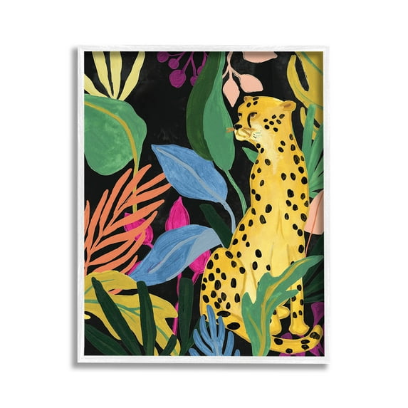 Stupell Industries Leopard Among Plant Leaves Animals & Insects Painting White Framed Art Print Wall Art, 11 x 14