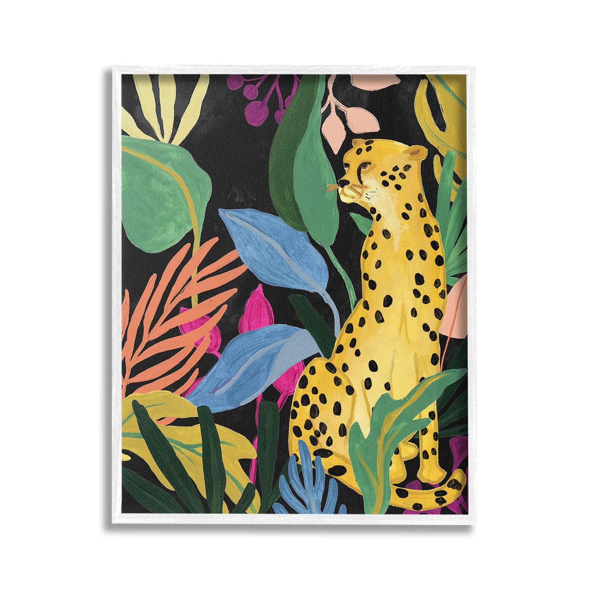 Stupell Industries Leopard Among Plant Leaves Animals & Insects Painting White Framed Art Print Wall Art, 24 x 30