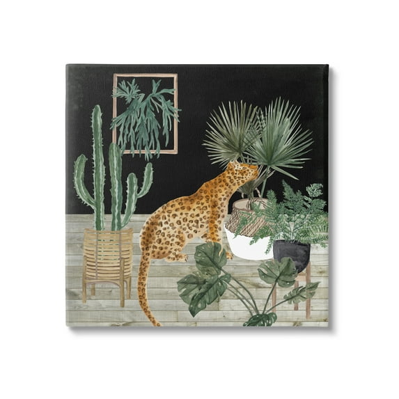 Stupell Industries Leopard Among Various Plants Cactus Planked Floor Graphic Art Gallery Wrapped Canvas Print Wall Art, Design by Melissa Wang