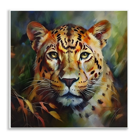 Stupell Industries Leopard Face Portrait Animals Painting Unframed Art Print Wall Art, 12 x 12