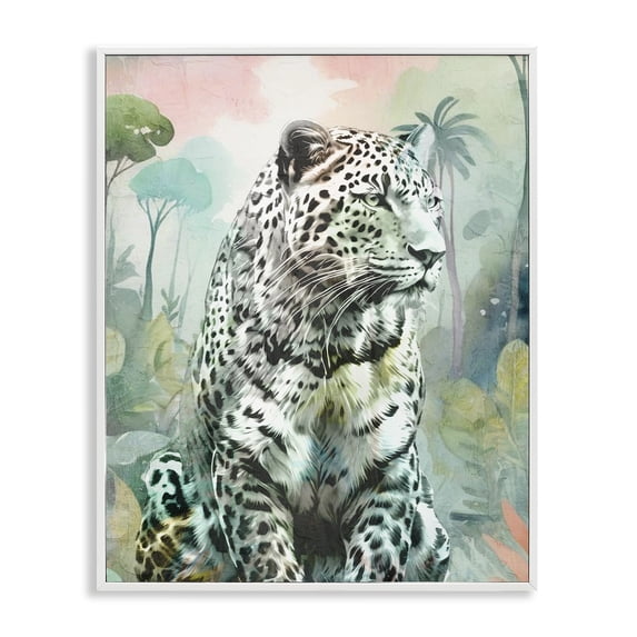 Stupell Industries Coastal Leopard Gazing in Jungle White Framed Giclee Art, 16 x 20, by Kim Allen
