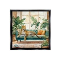Stupell Industries Leopard & House Plants Animals & Insects Painting Black Floater Framed Canvas Art Print Wall Art, 18 x 18