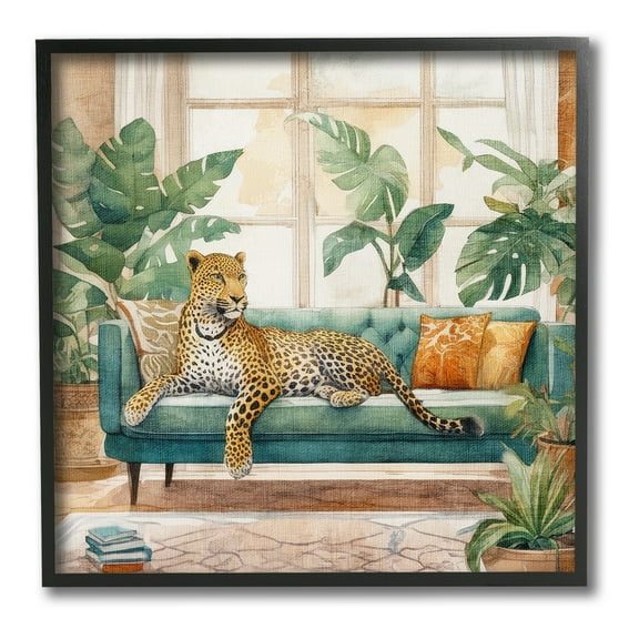 Stupell Industries Leopard & House Plants Animals & Insects Painting Black Framed Art Print Wall Art, 12 x 12