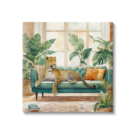 Stupell Industries Leopard & House Plants Animals & Insects Painting Gallery Wrapped Canvas Art Print Wall Art, 30 x 30
