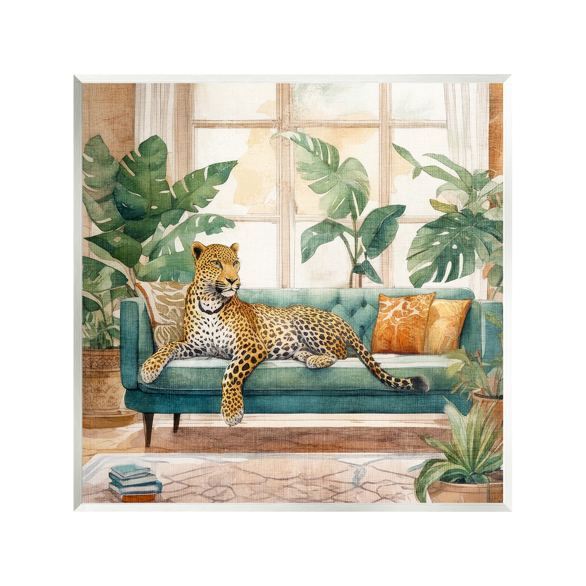 Stupell Industries Leopard & House Plants Animals & Insects Painting Unframed Art Print Wall Art, 12 x 12