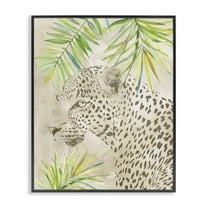 Stupell Industries Leopard Impression & Palms Animals Painting Black Framed Art Print Wall Art, 11 x 14