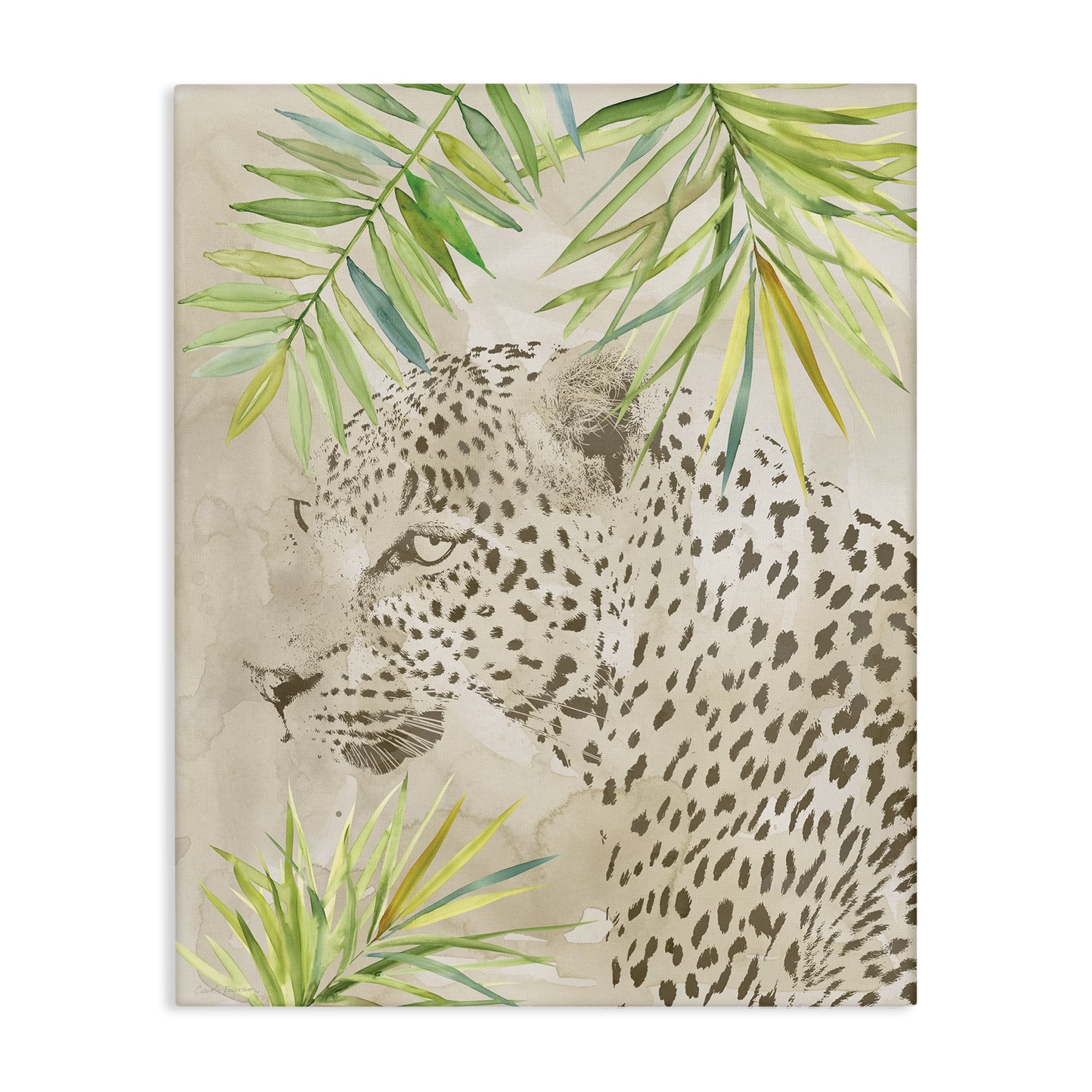 Stupell Industries Leopard Impression & Palms Animals Painting Wrapped Canvas Art Print Wall Art, 16 x 20