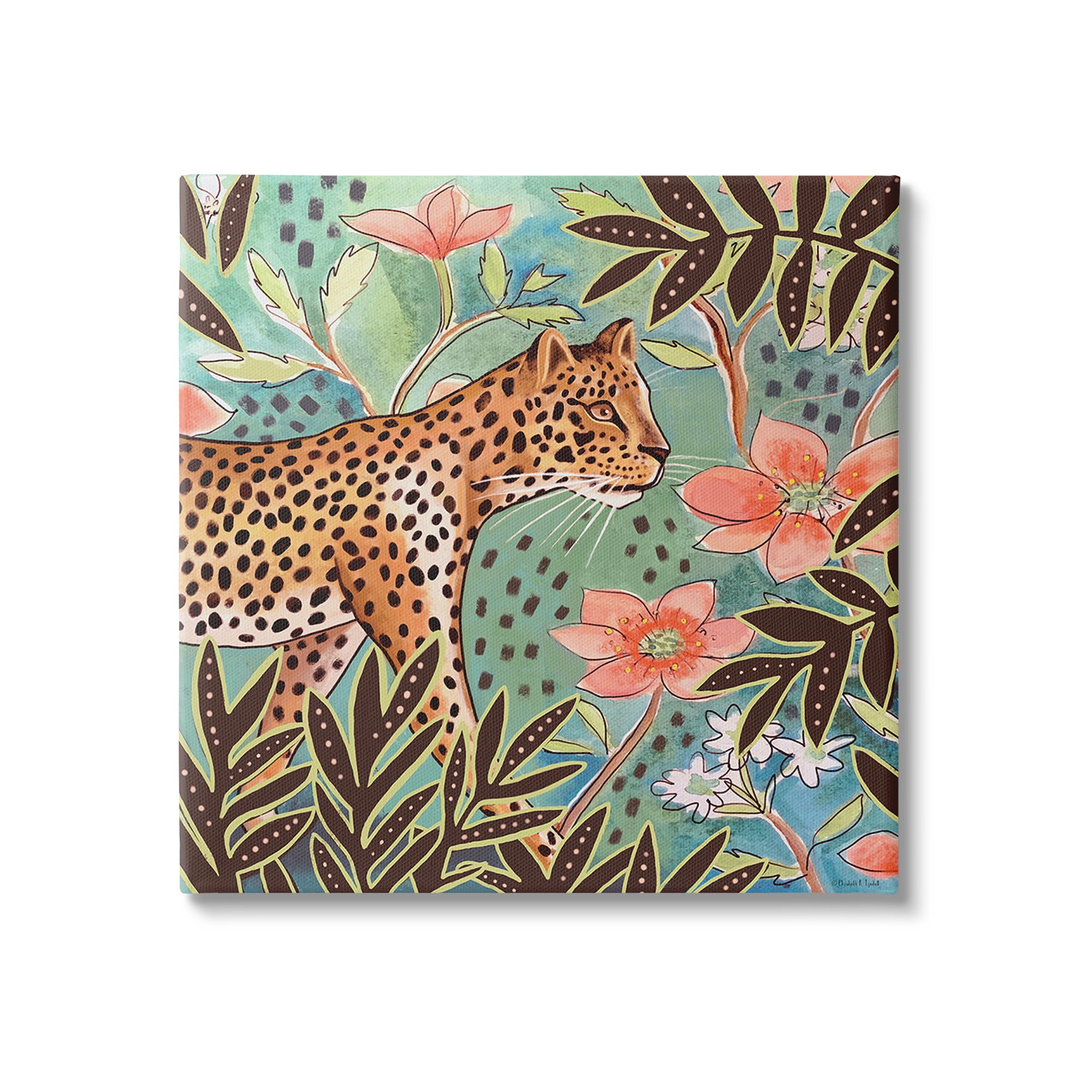 Stupell Industries Leopard & Jungle Florals Animals & Insects Painting Gallery Wrapped Canvas Art Print Wall Art, 17 x 17