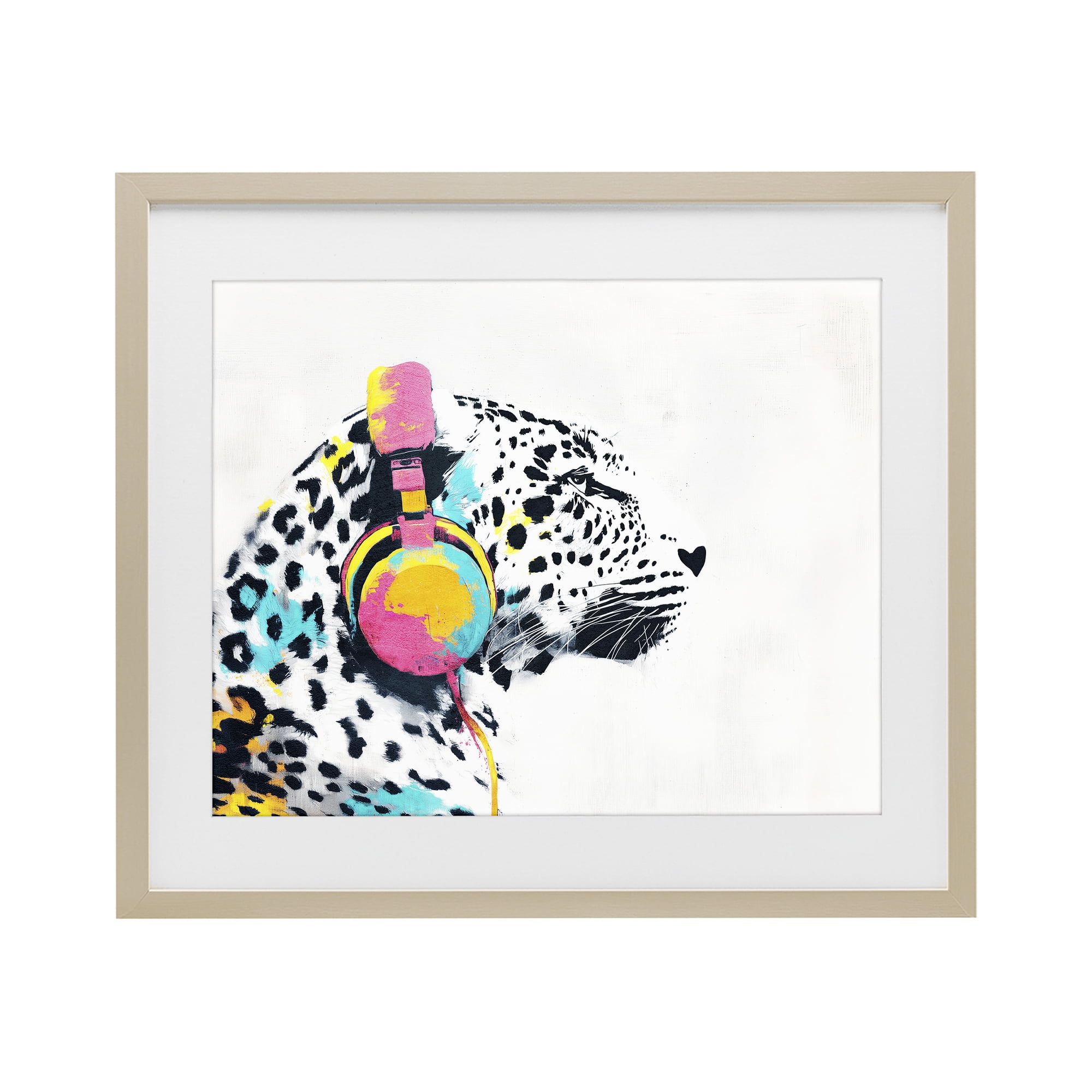 Stupell Industries Leopard On Air Headphones Birch Framed Print Under Glass, design by Svetlana Aleynikova