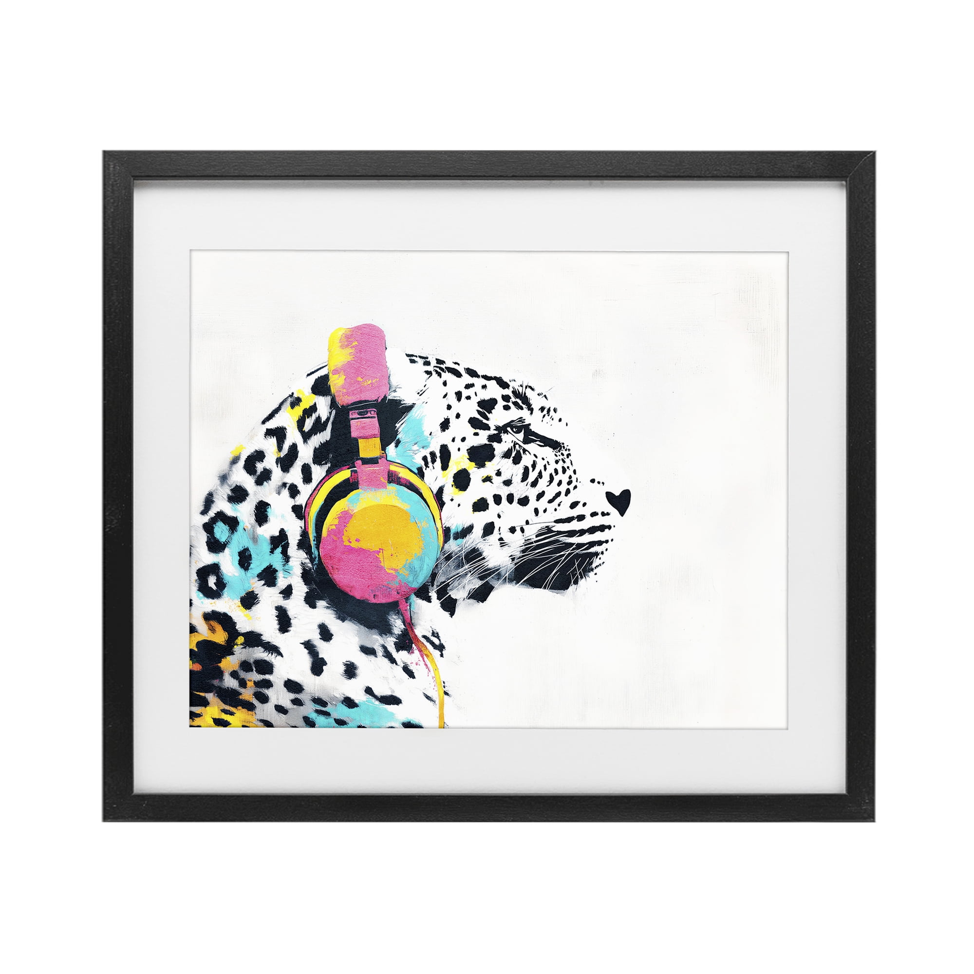 Stupell Industries Leopard On Air Headphones Black Framed Print Under Glass, design by Svetlana Aleynikova
