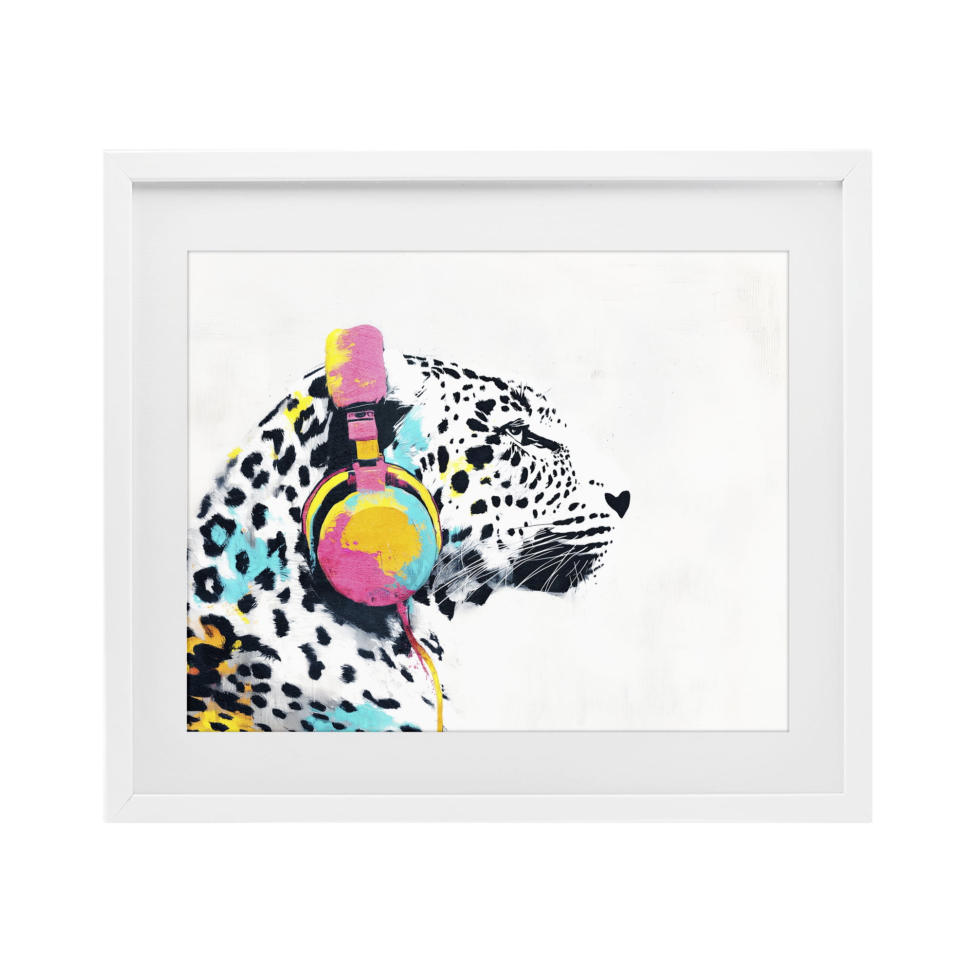 Stupell Industries Leopard On Air Headphones White Framed Print Under Glass, design by Svetlana Aleynikova