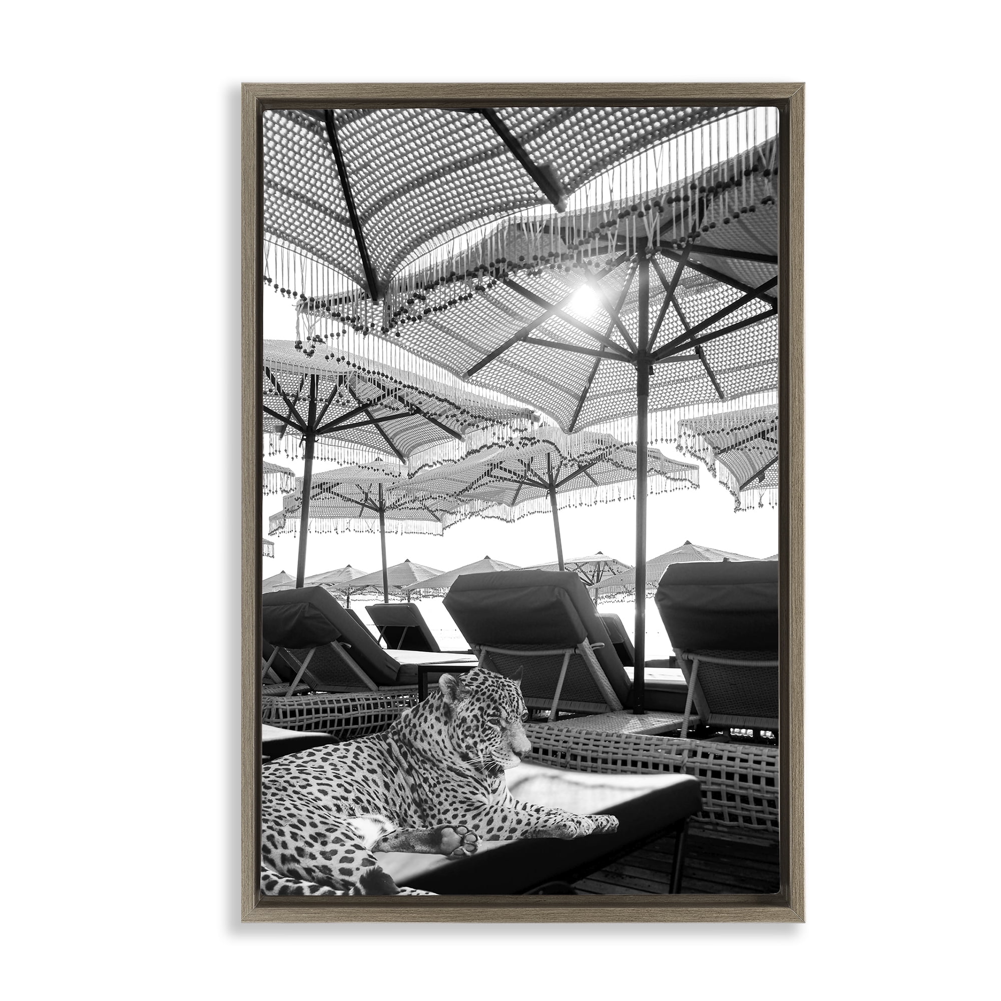 Stupell Industries Leopard On Tropical Vacation Brown Framed Floater Canvas Wall Art, design by Grotto Studios