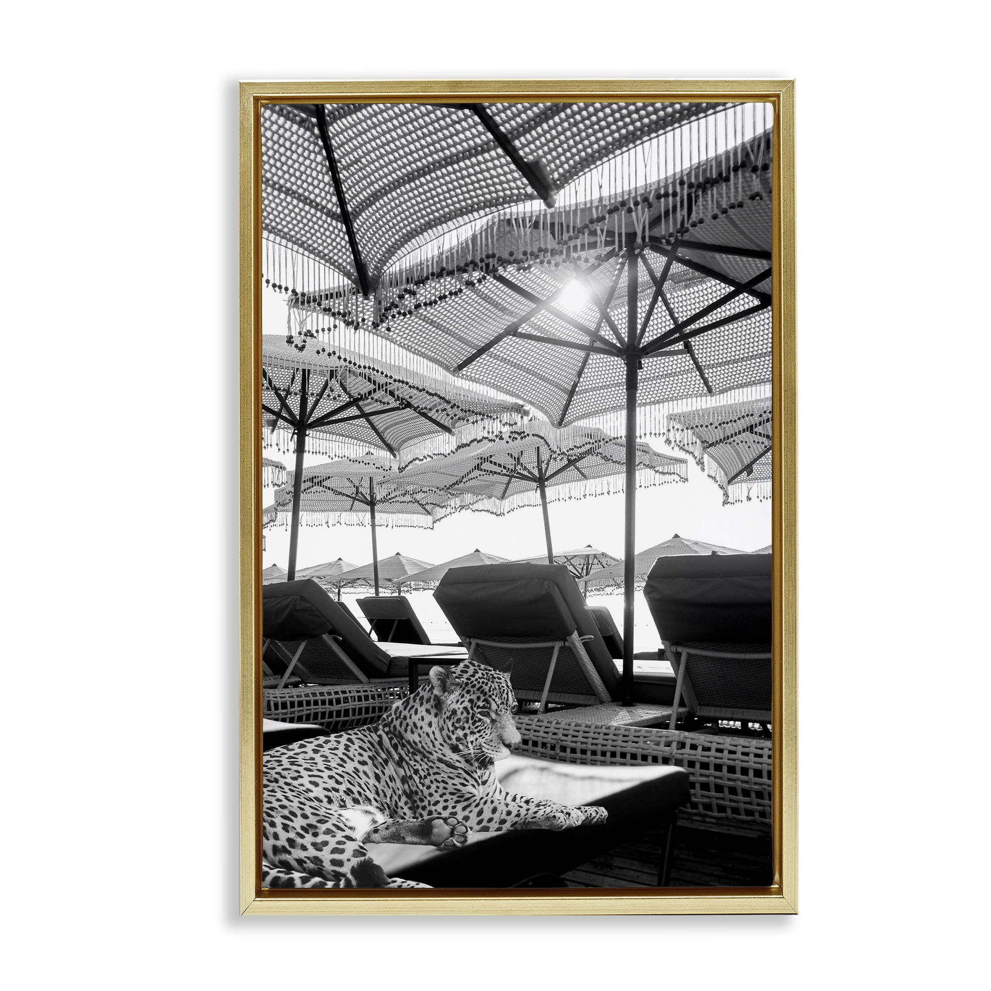 Stupell Industries Leopard On Tropical Vacation Gold Framed Floater Canvas Wall Art, design by Grotto Studios