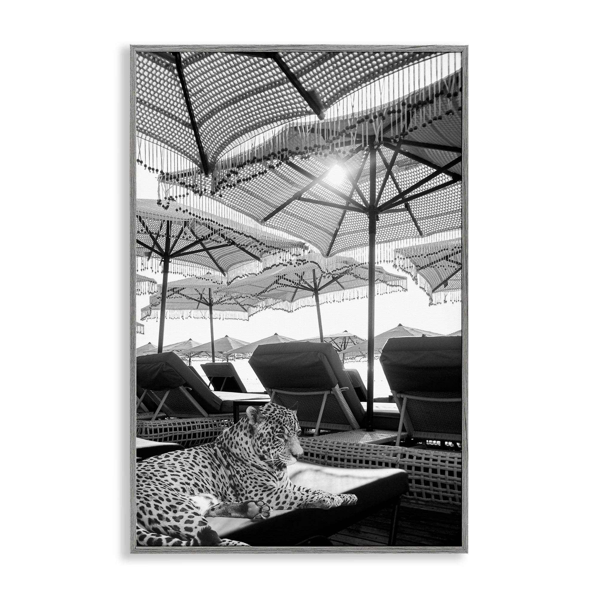 Stupell Industries Leopard On Tropical Vacation Gray Framed Giclee Art, design by Grotto Studios