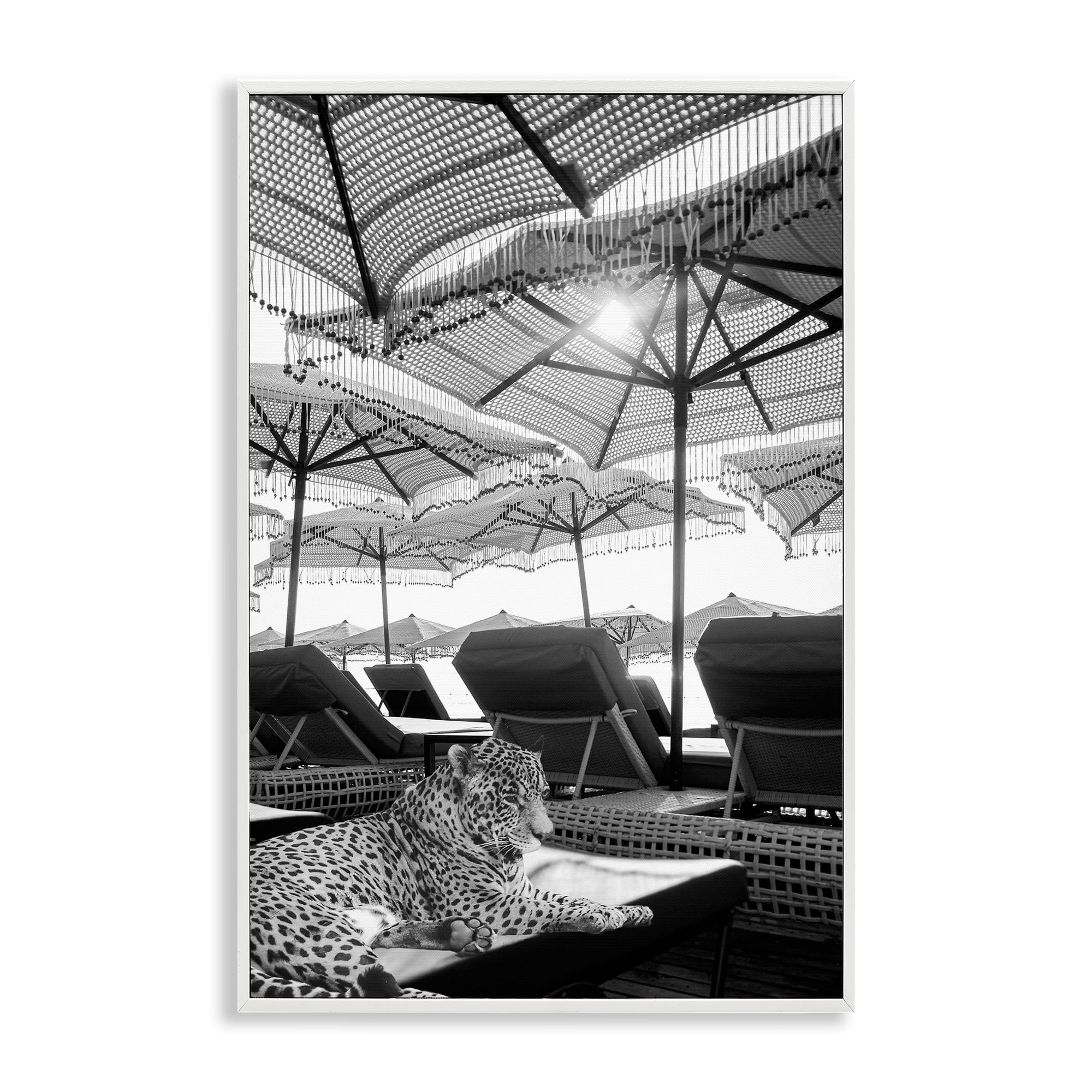 Stupell Industries Leopard On Tropical Vacation White Framed Giclee Art, design by Grotto Studios