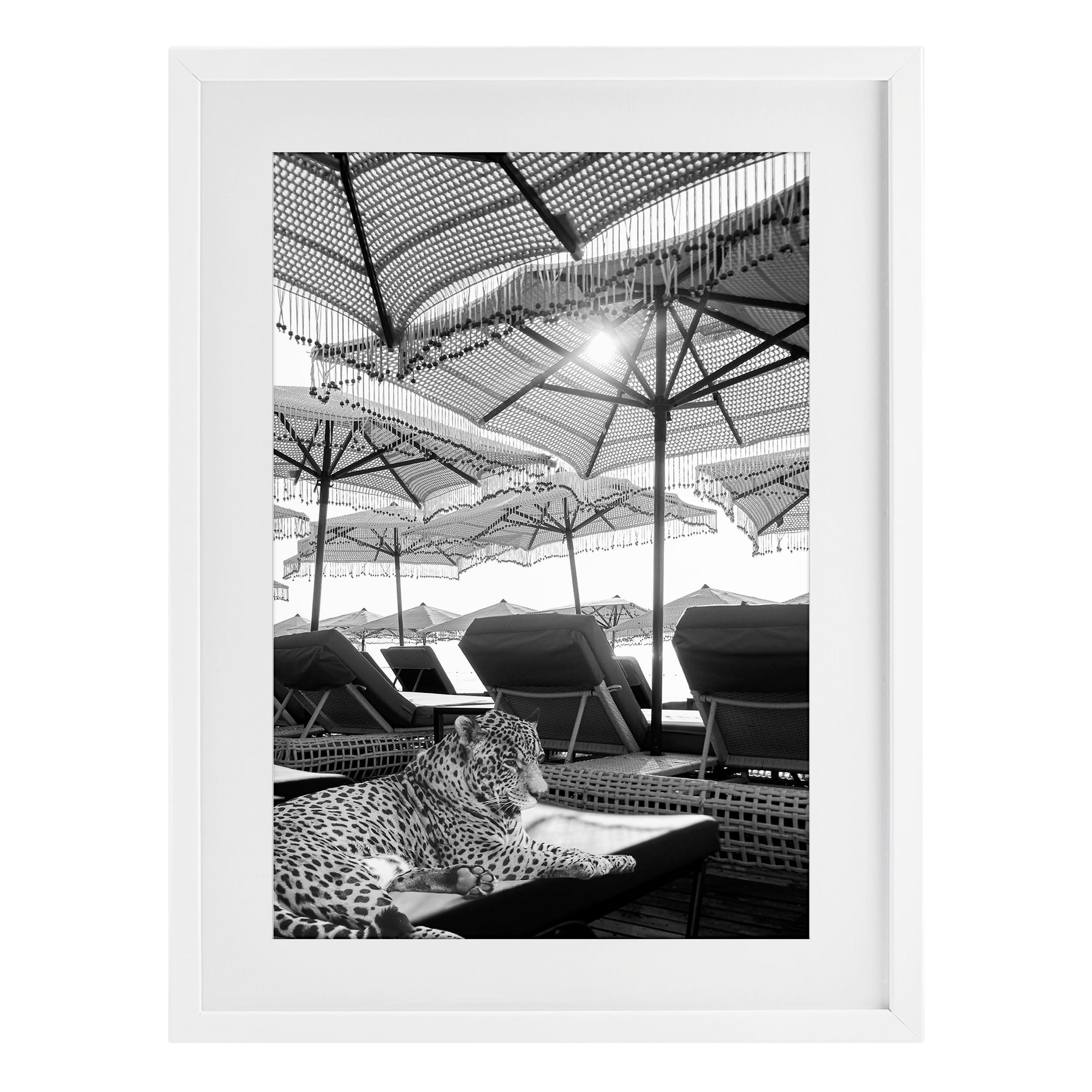 Stupell Industries Leopard On Tropical Vacation White Framed Print Under Glass, design by Grotto Studios