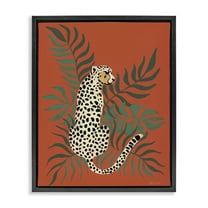 Stupell Industries Leopard & Palm Leaves Animals & Insects Painting Black Floater Framed Canvas Art Print Wall Art, 17 x 21