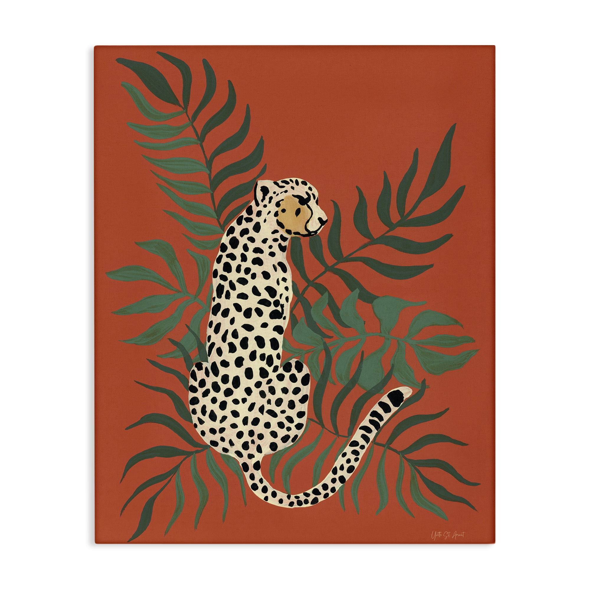 Stupell Industries Leopard & Palm Leaves Animals & Insects Painting Gallery Wrapped Canvas Art Print Wall Art, 36 x 48