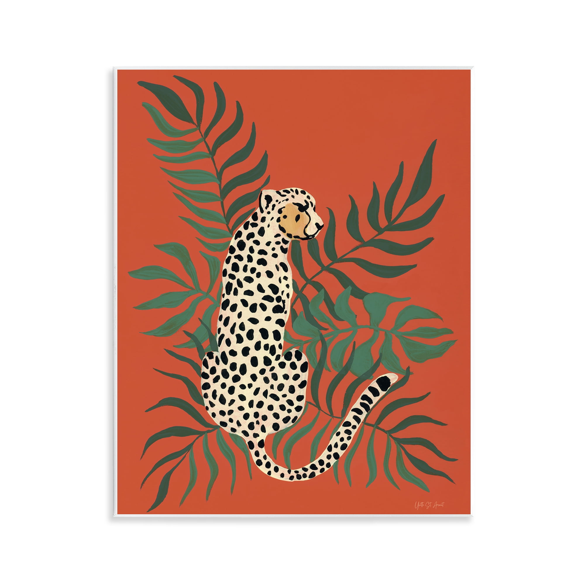 Stupell Industries Leopard & Palm Leaves Animals & Insects Painting Unframed Art Print Wall Art, 11 x 14