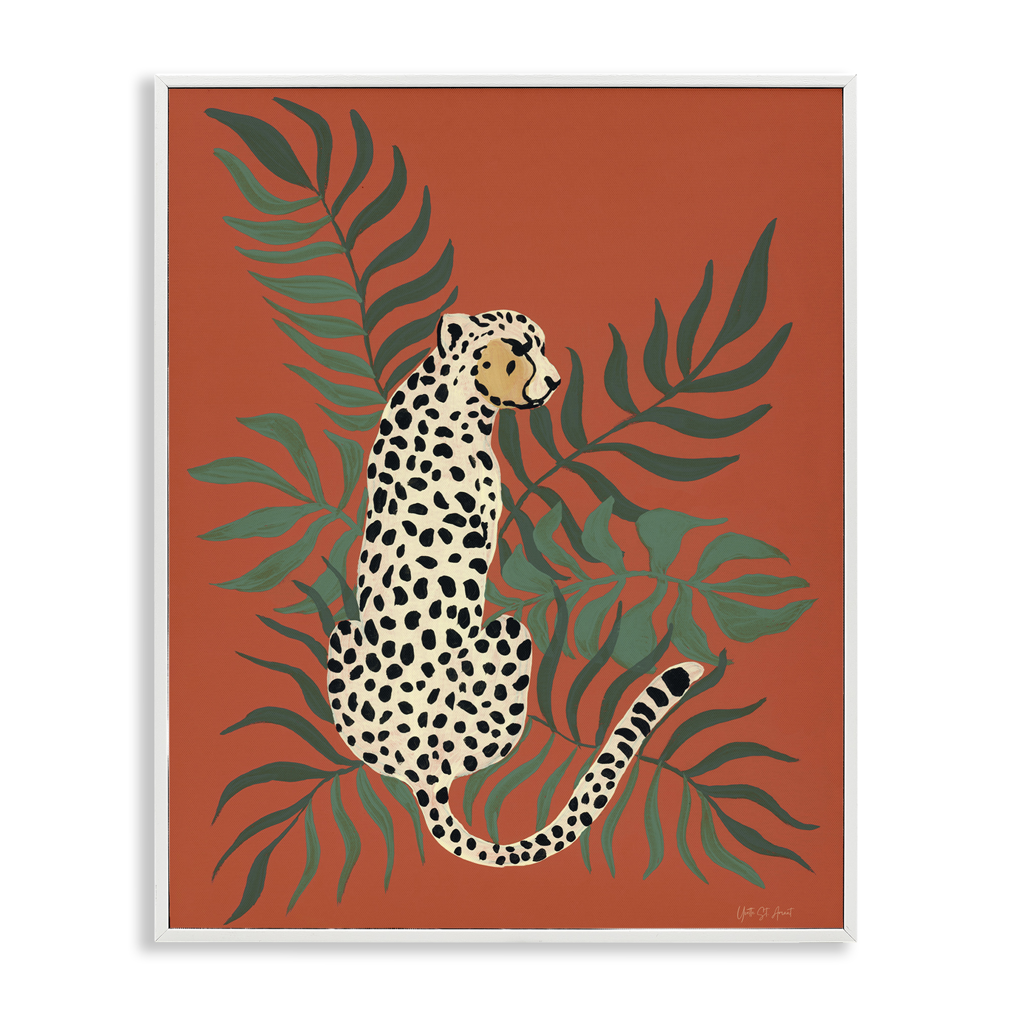 Stupell Industries Leopard & Palm Leaves Animals & Insects Painting White Framed Art Print Wall Art, 11 x 14