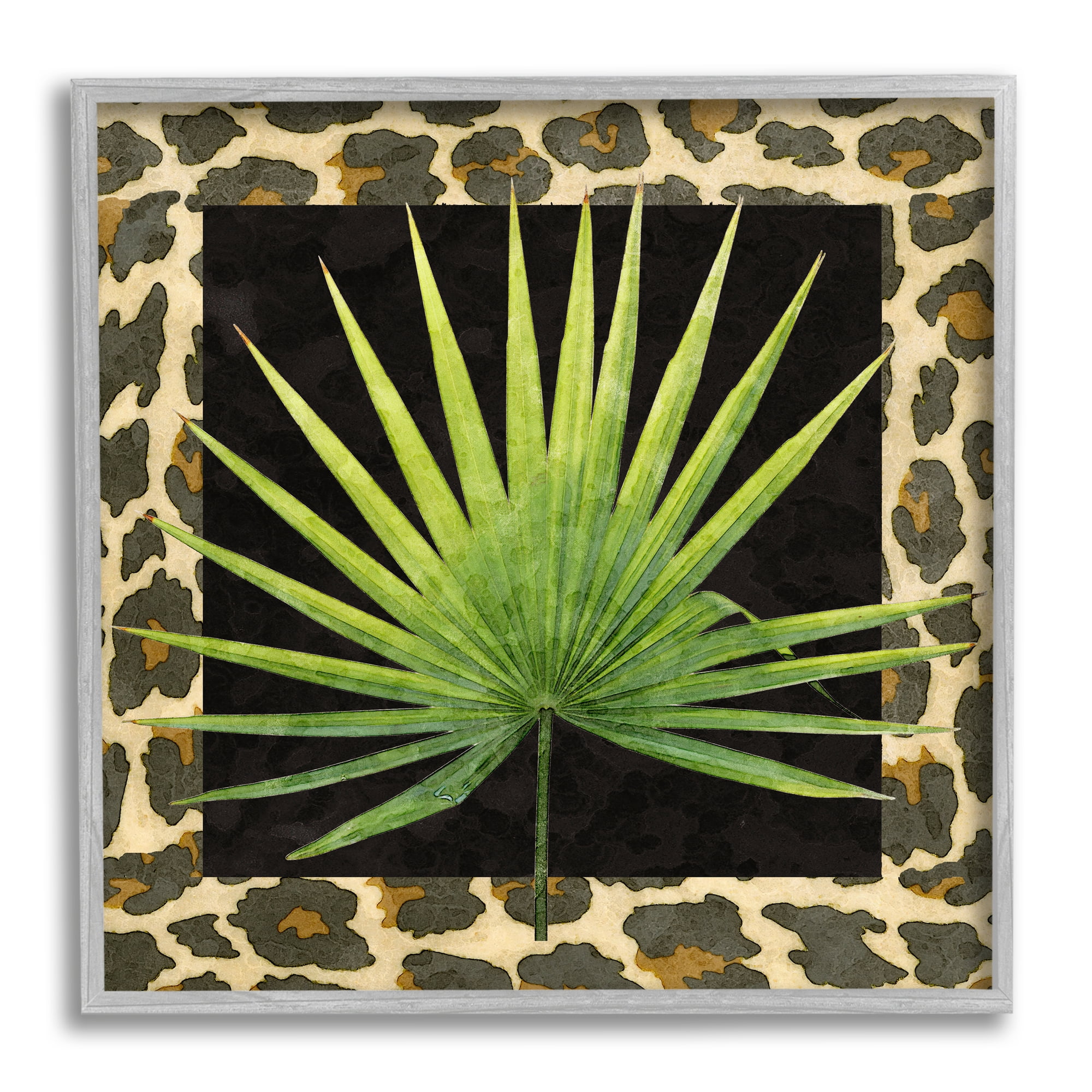 Stupell Industries Leopard Pattern Leaf Botanical & Floral Painting Gray Framed Art Print Wall Art, 17 x 17