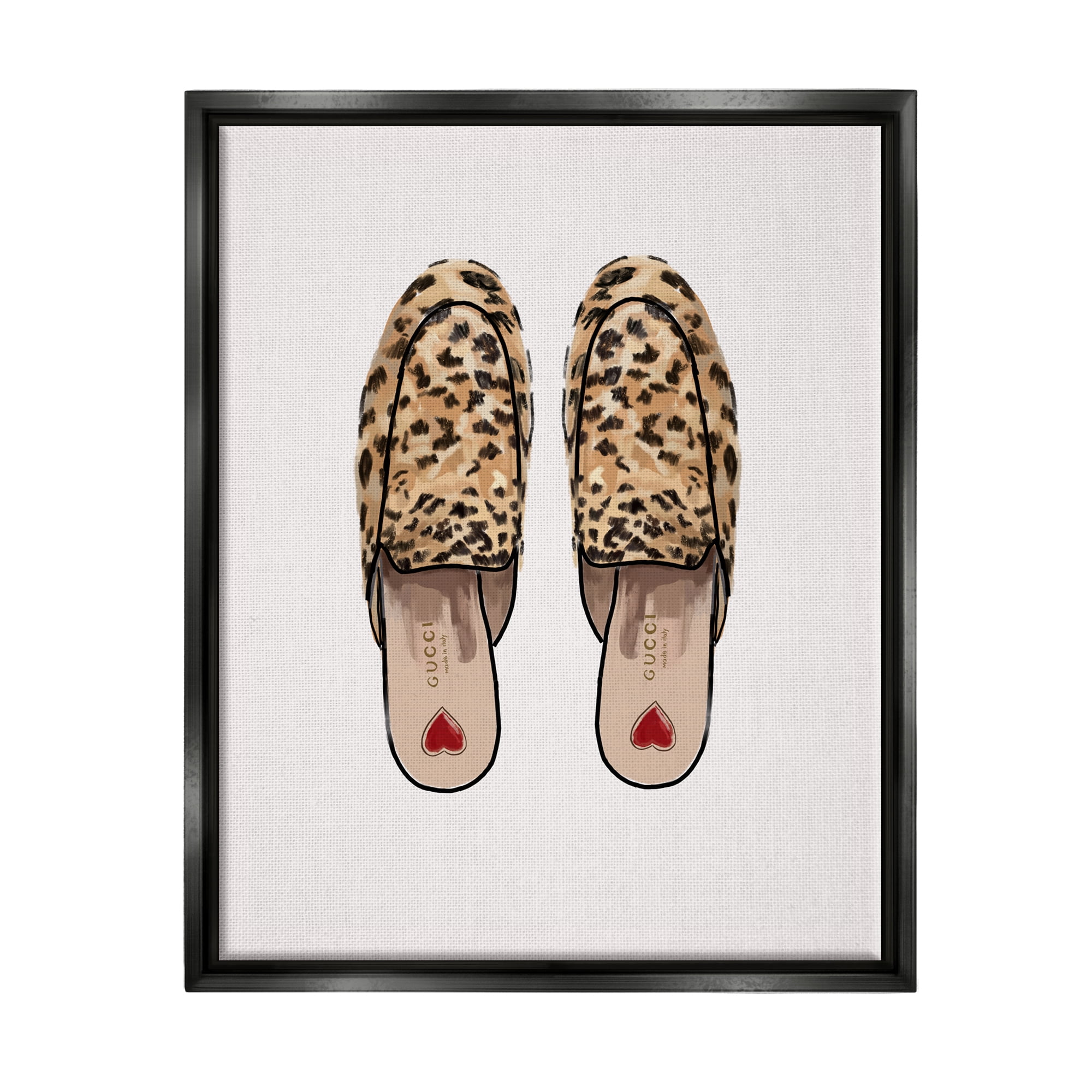 Stupell Industries Leopard Pattern Loafers Beauty & Fashion Painting Black Floater Framed Art Print Wall Art, 17 x 21