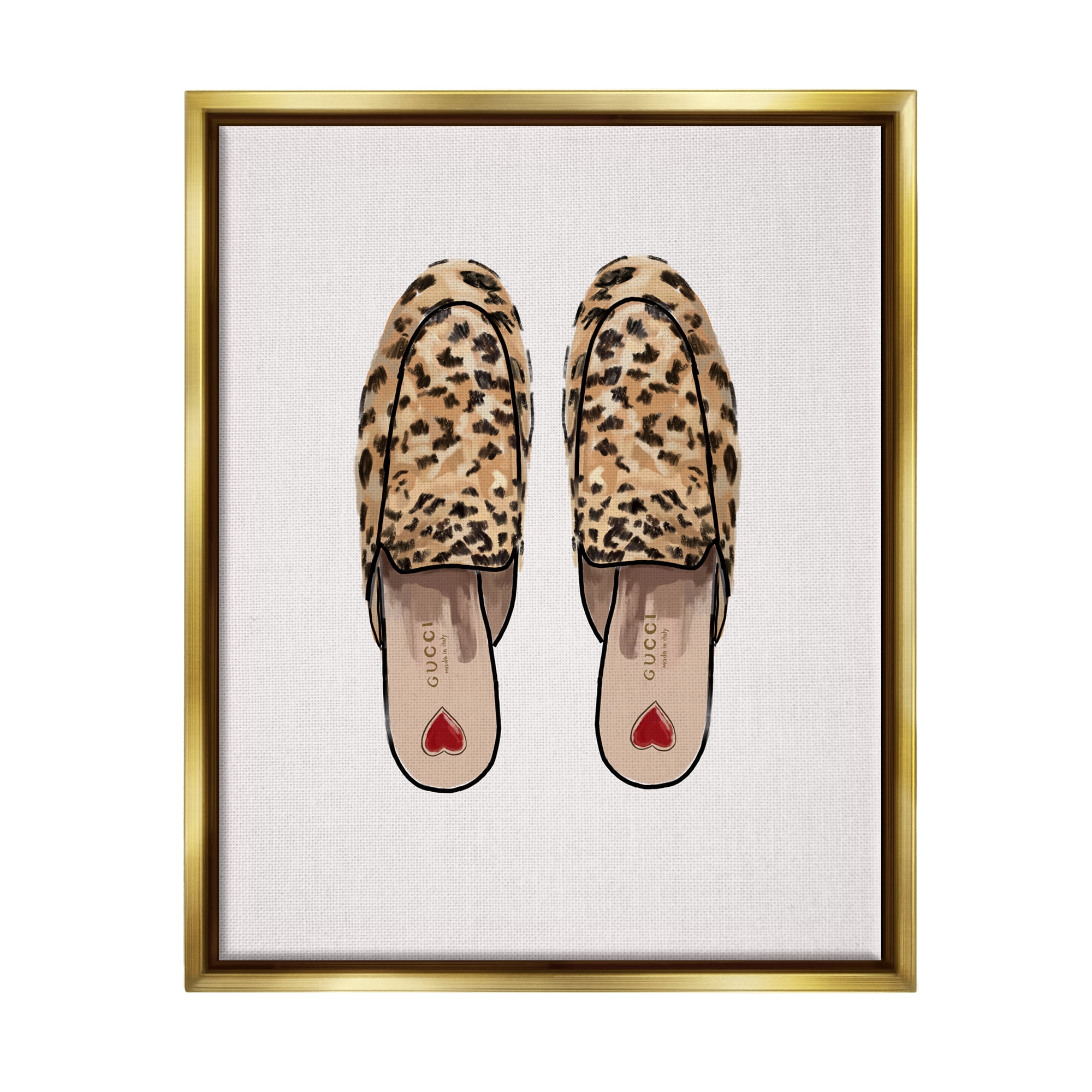 Stupell Industries Leopard Pattern Loafers Beauty & Fashion Painting Gold Floater Framed Art Print Wall Art, 25 x 31