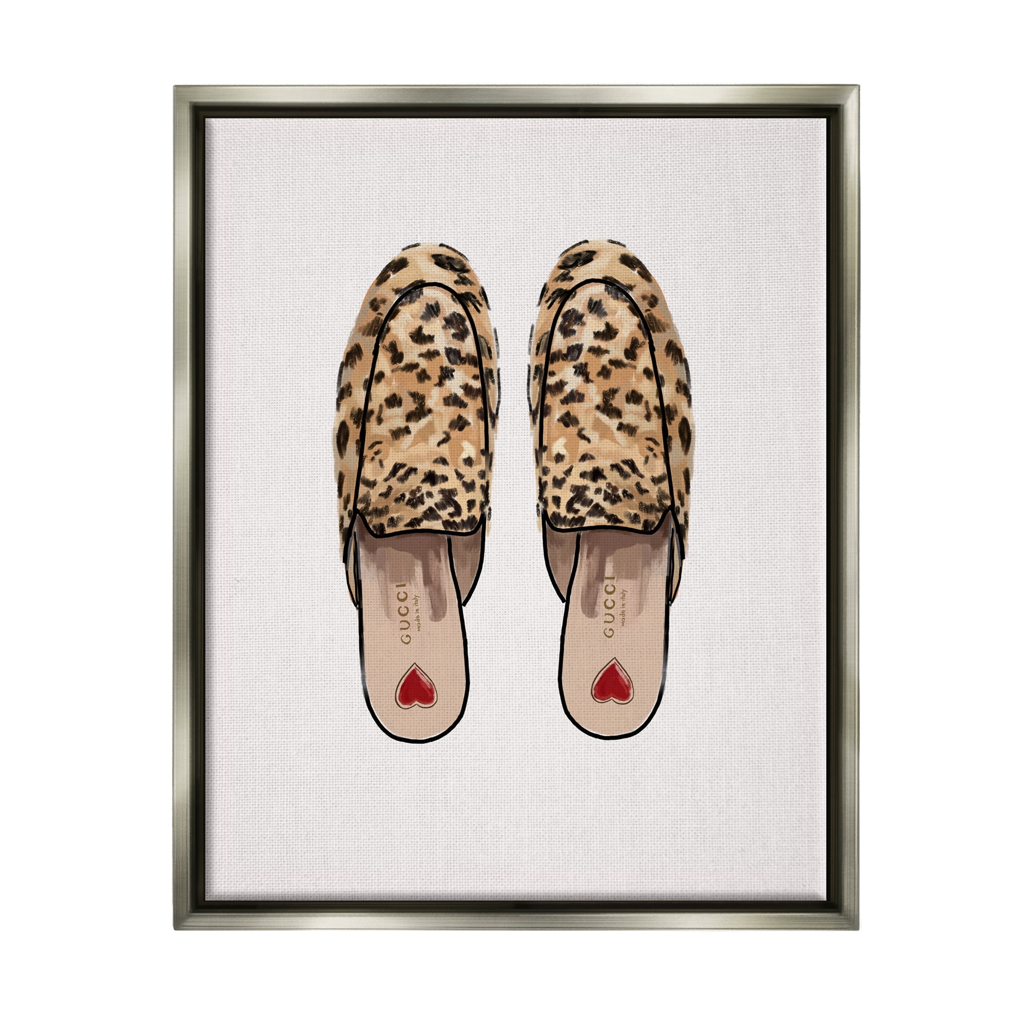 Stupell Industries Leopard Pattern Loafers Beauty & Fashion Painting Gray Floater Framed Art Print Wall Art, 25 x 31