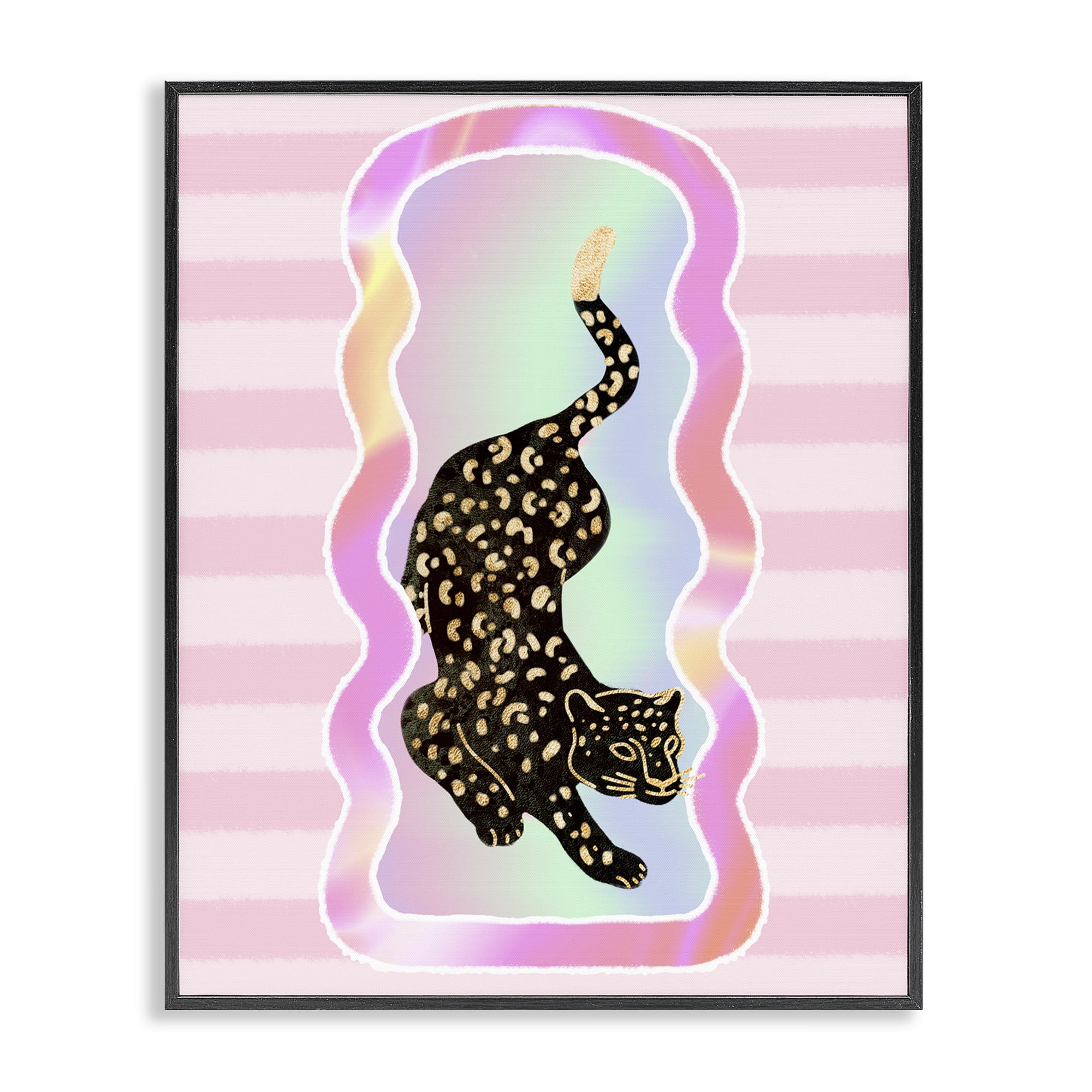 Stupell Industries Leopard & Pink Stripes Animals & Insects Painting Black Framed Art Print Wall Art, 16 x 20