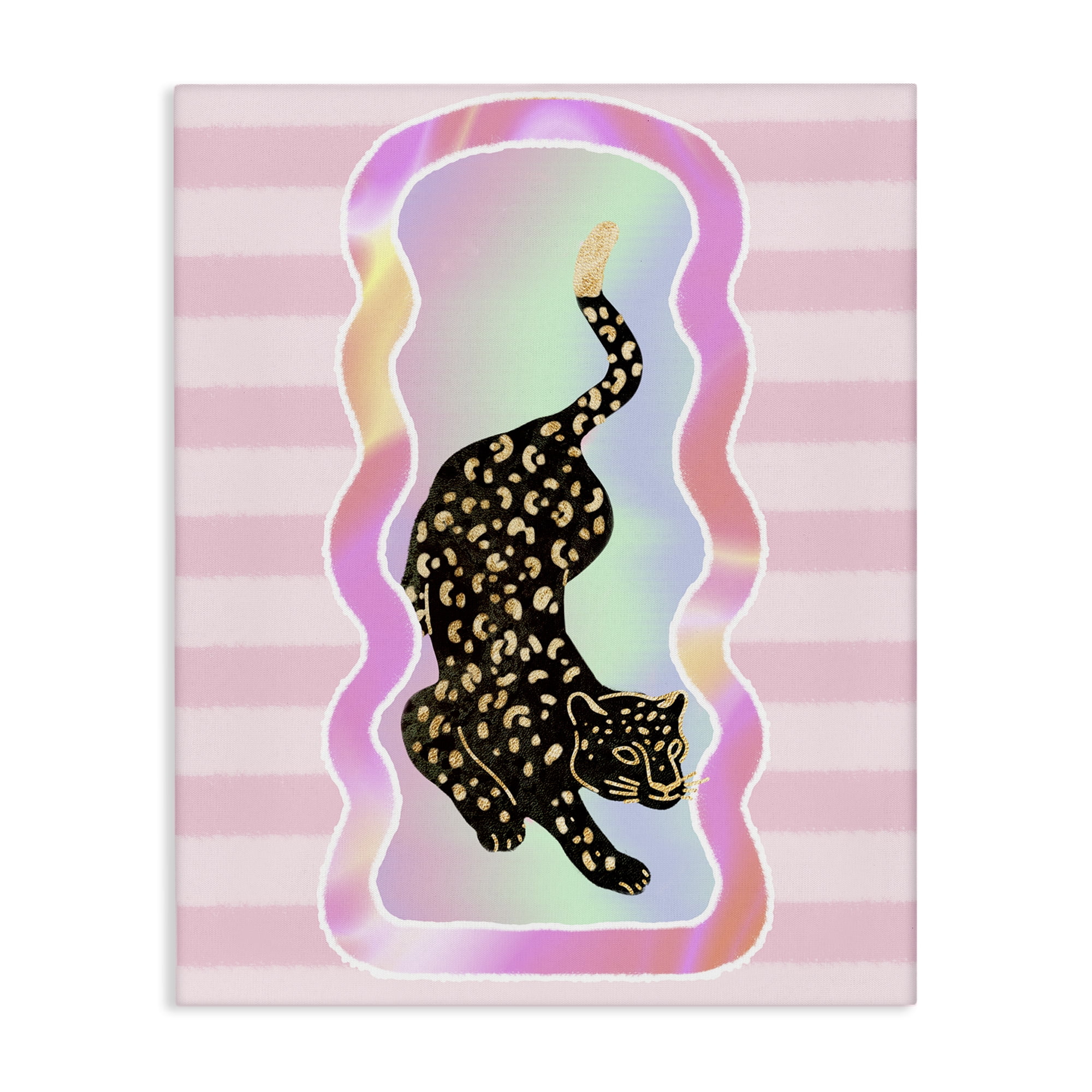 Stupell Industries Leopard & Pink Stripes Animals & Insects Painting Gallery Wrapped Canvas Art Print Wall Art, 30 x 40