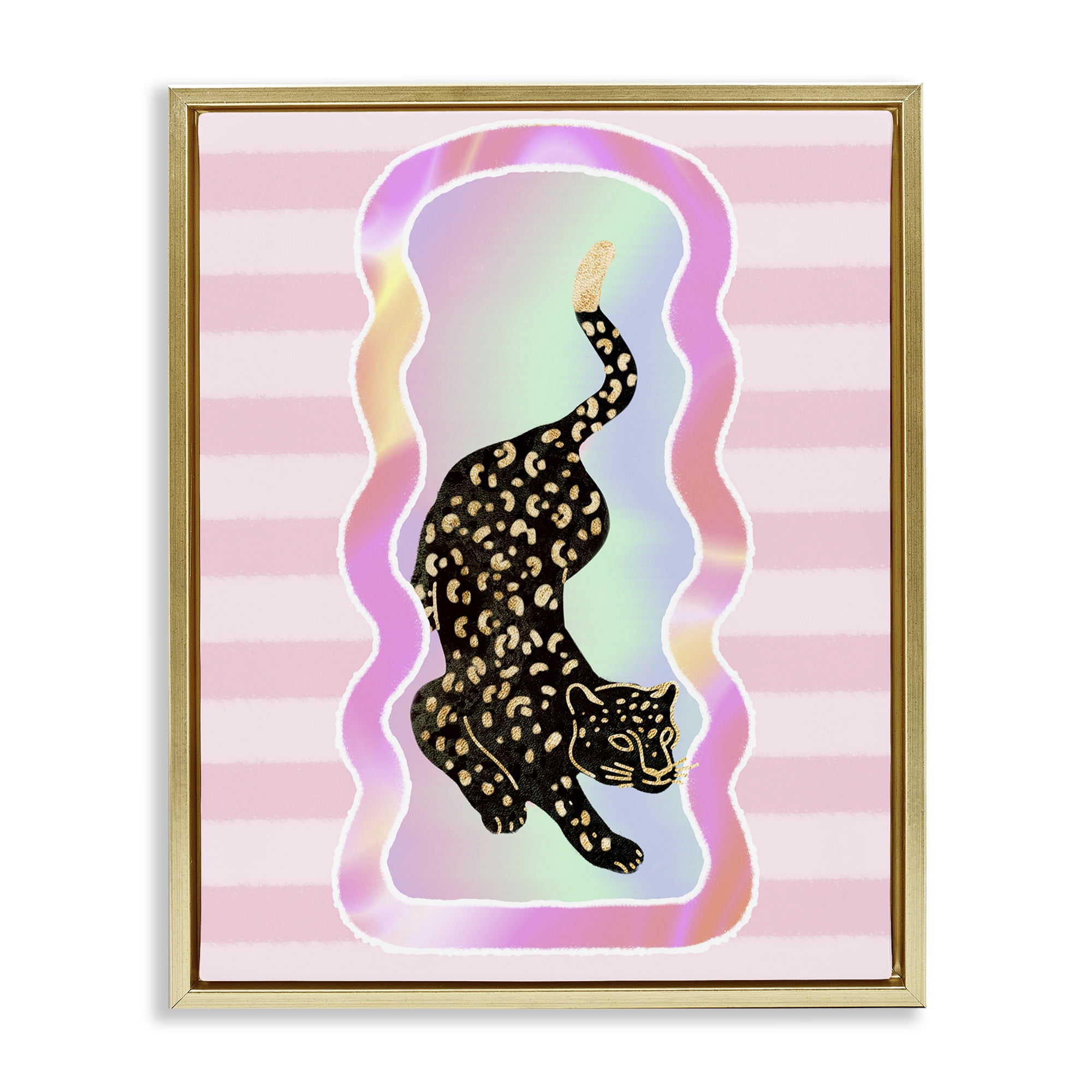 Stupell Industries Leopard & Pink Stripes Animals & Insects Painting Gold Floater Framed Canvas Art Print Wall Art, 17 x 21