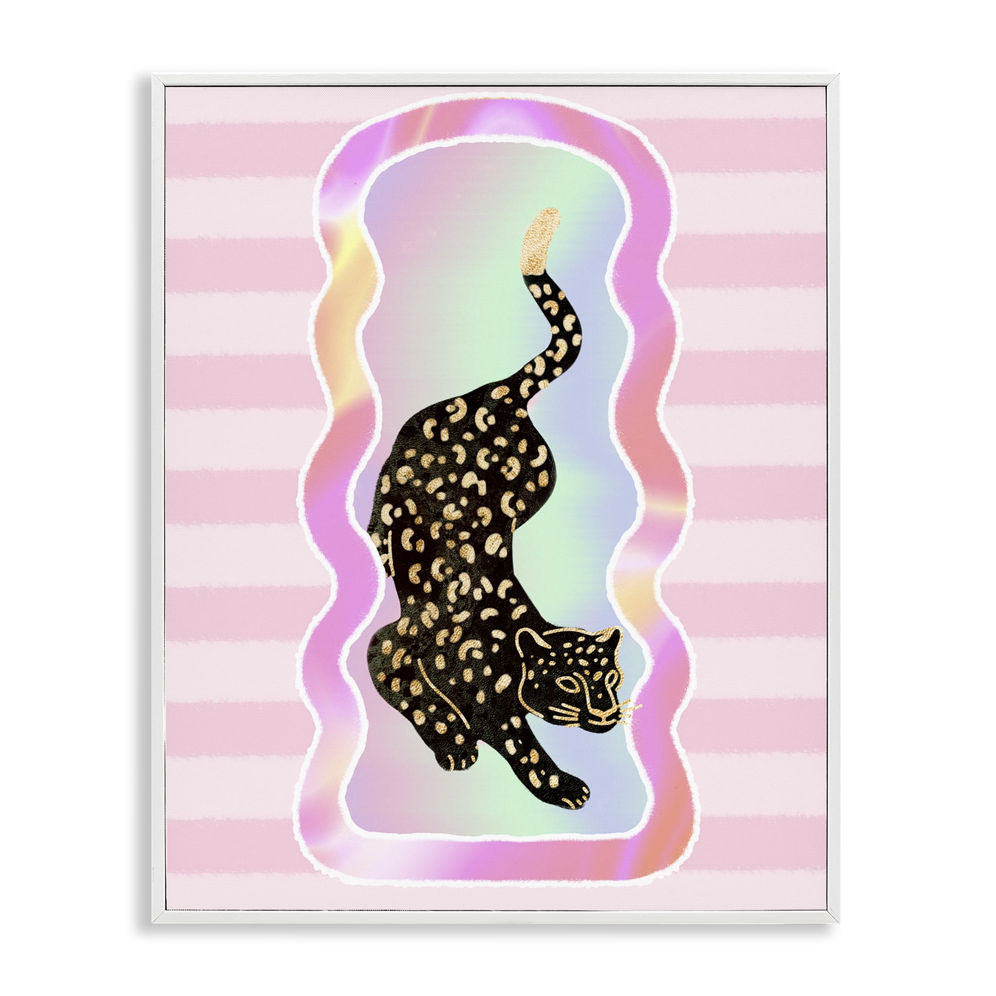 Stupell Industries Leopard & Pink Stripes Animals & Insects Painting White Framed Art Print Wall Art, 24 x 30