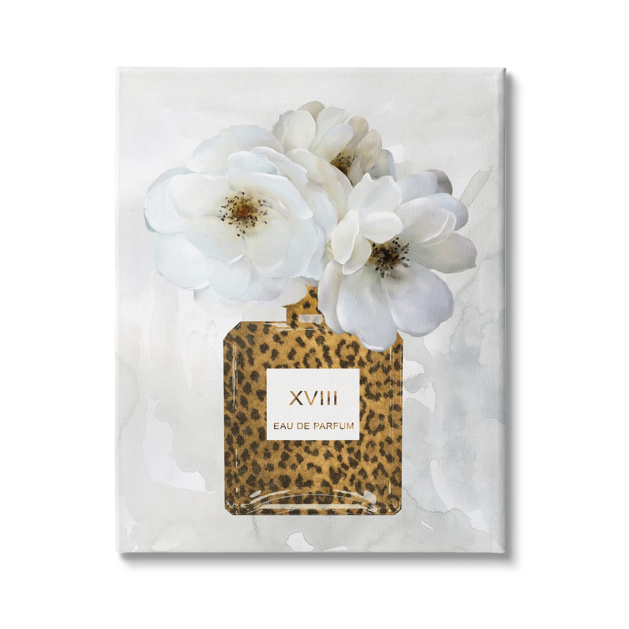 Stupell Industries Leopard Print Perfume Bottle Glam White Spring Florals, 16 x 20, Design by Carol Robinson